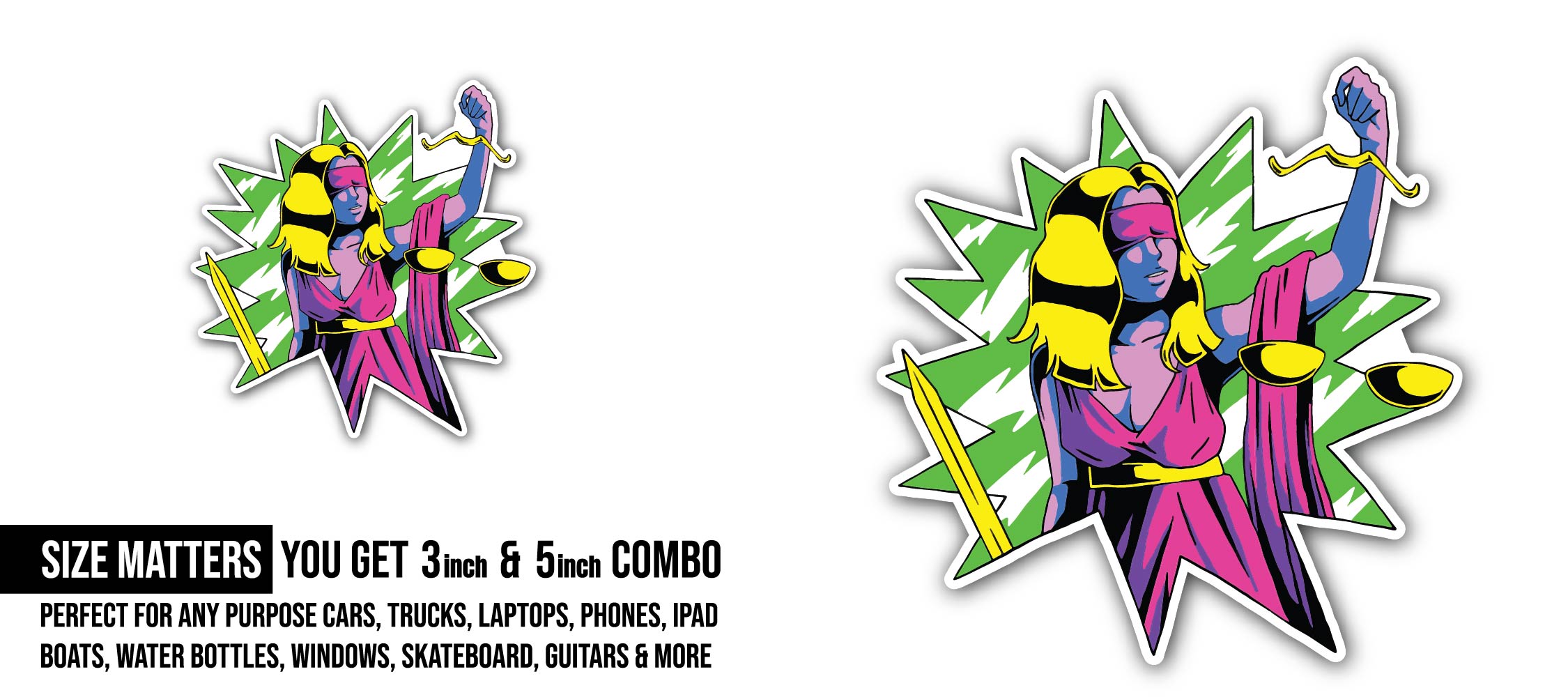 Neon Law God Sticker, Waterproof Vinyl Decal Sticker Indoor Or Outdoor 2 (Pieces) 3" and 5"