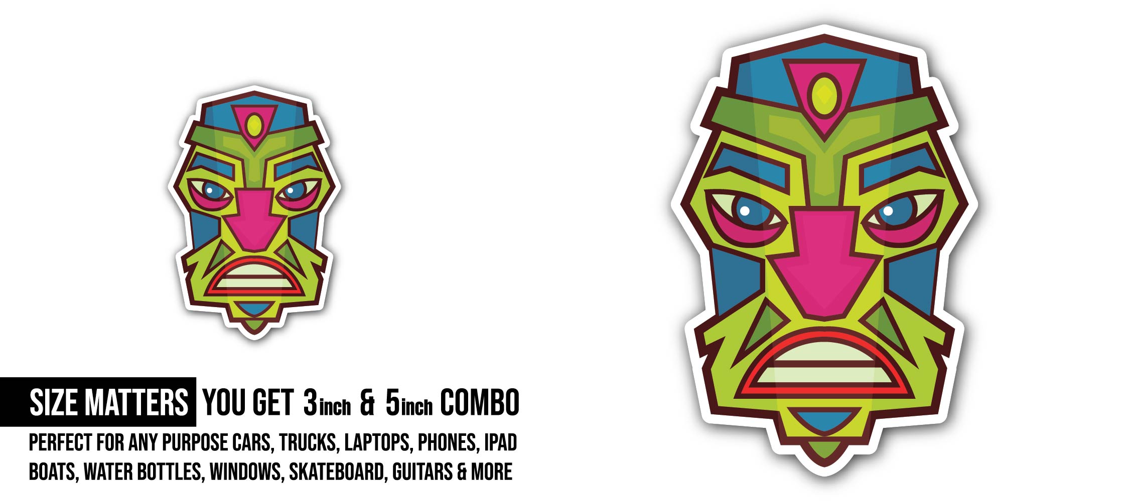Tribal indian or african mask Sticker, Waterproof Vinyl Decal Sticker Indoor Or Outdoor 2 (Pieces) 3" and 5"