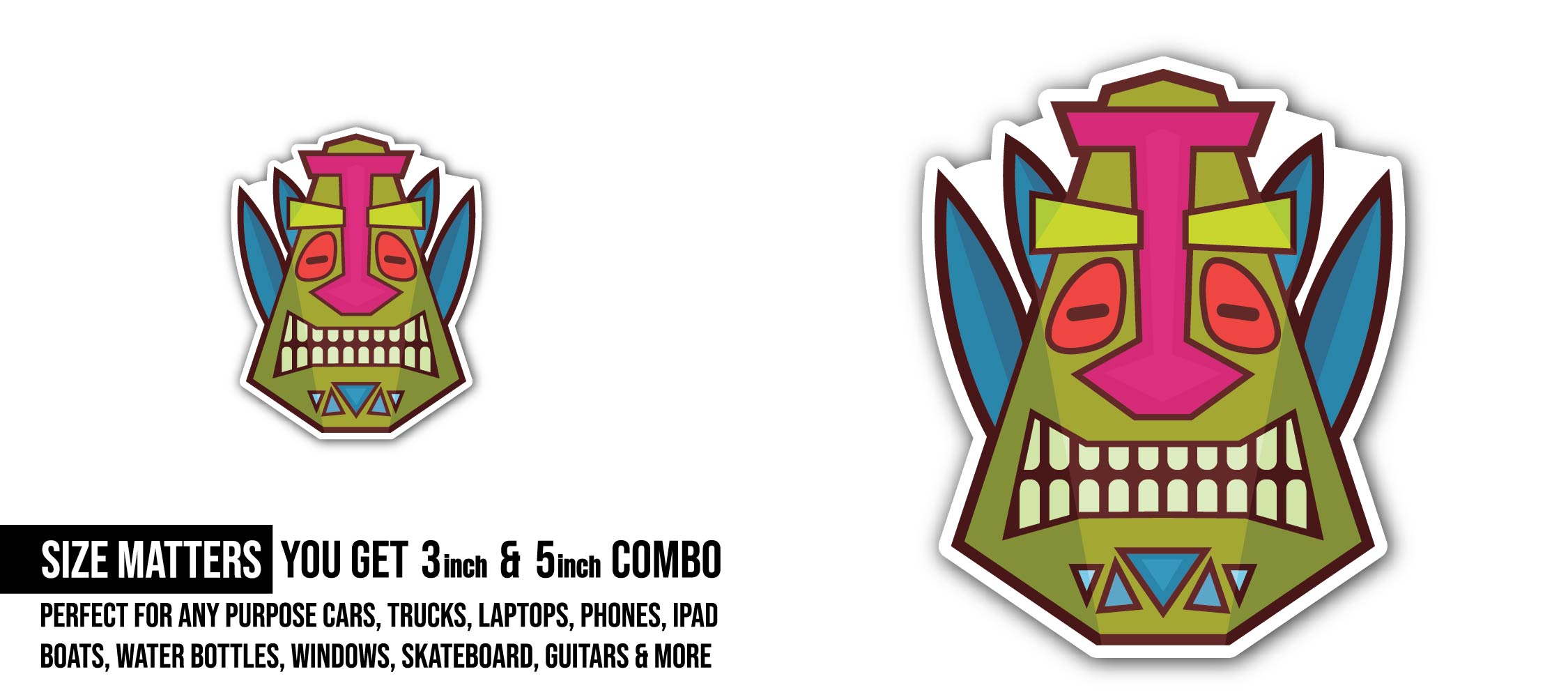 Tribal mask colorful african face masque vector Sticker, Waterproof Vinyl Decal Sticker Indoor Or Outdoor 2 (Pieces) 3" and 5"