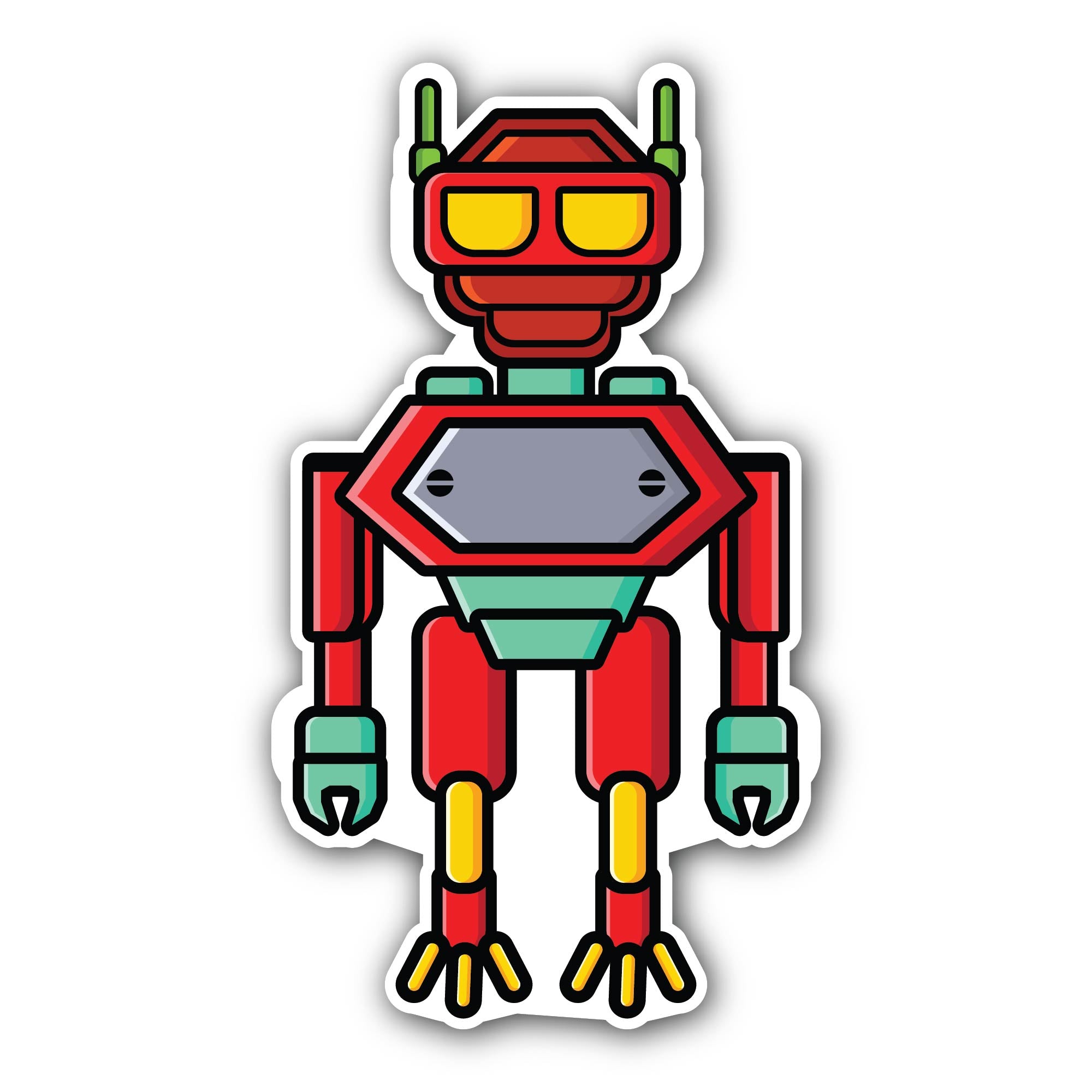 Red Robot Boy Sticker, Waterproof Vinyl Decal Sticker Indoor Or Outdoor 2 (Pieces) 3" and 5"