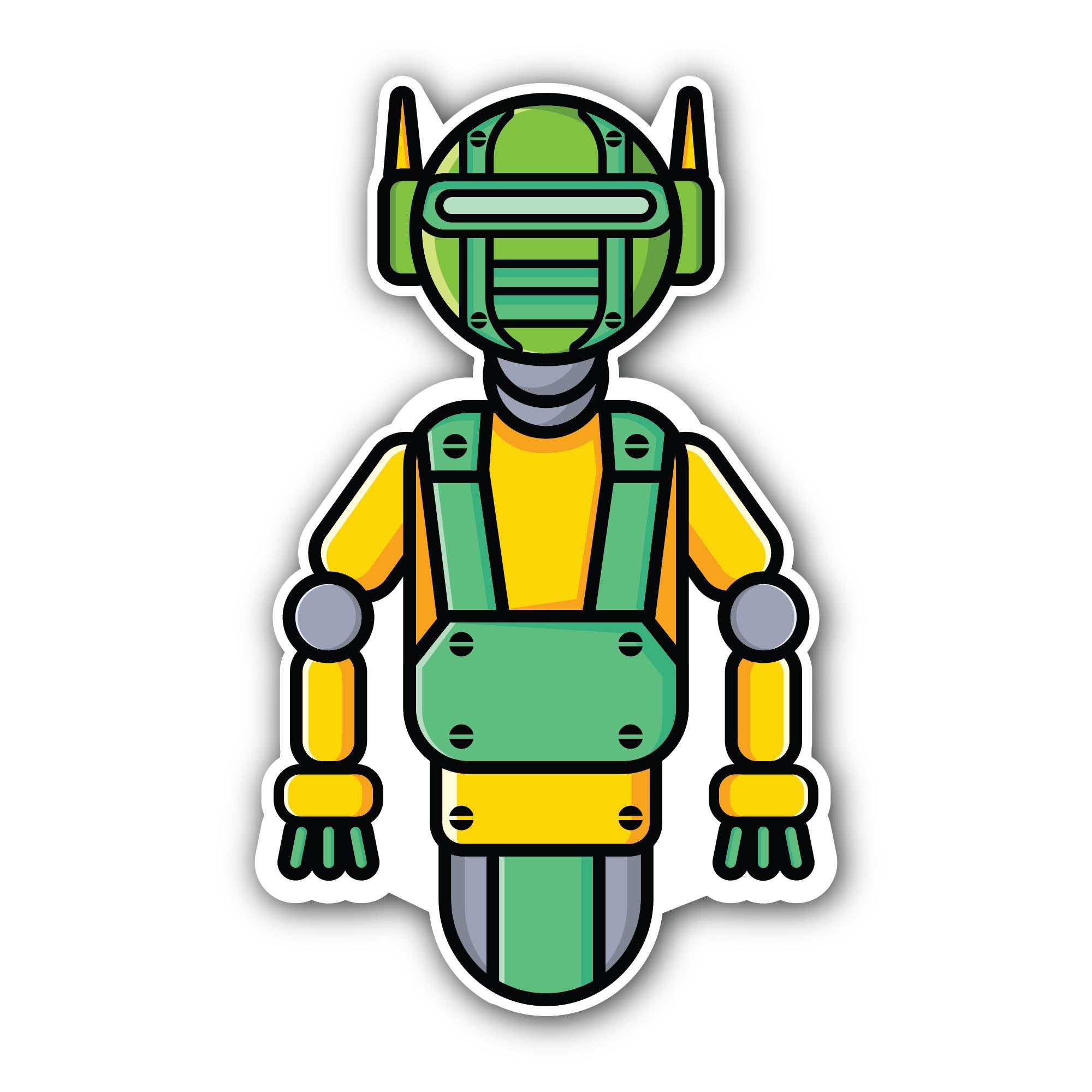 Green Robot Boy Sticker, Waterproof Vinyl Decal Sticker Indoor Or Outdoor 2 (Pieces) 3" and 5"