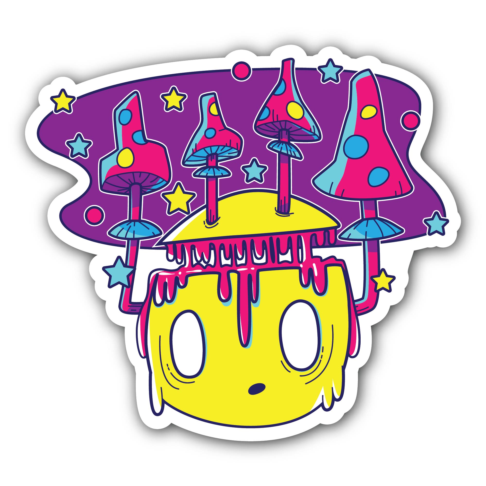 Funky Fungi Sticker, Waterproof Vinyl Decal Sticker Indoor Or Outdoor 2 (Pieces) 3" and 5"