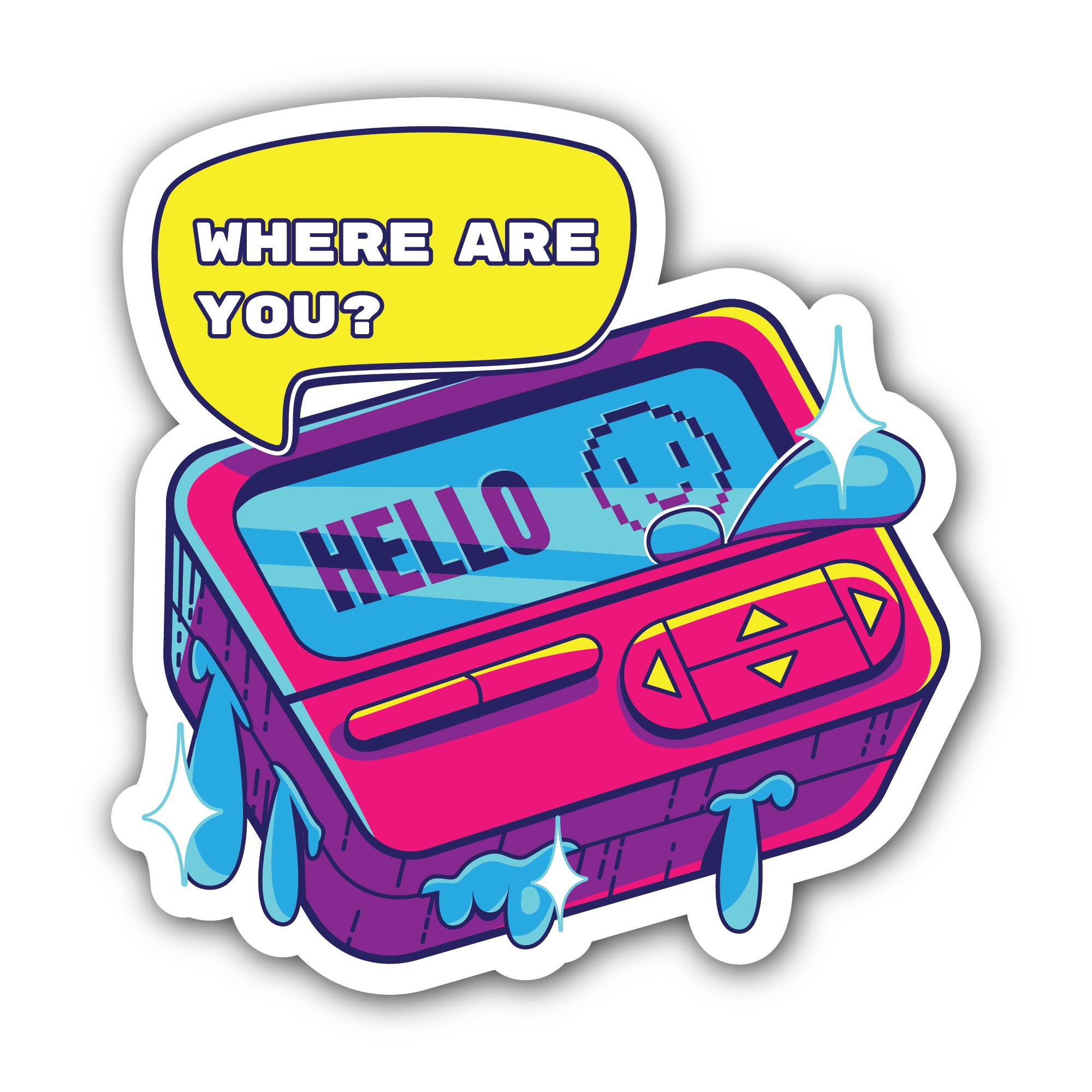 Whimsical emoji and retro gadget set Sticker, Waterproof Vinyl Decal Sticker Indoor Or Outdoor 2 (Pieces) 3" and 5"