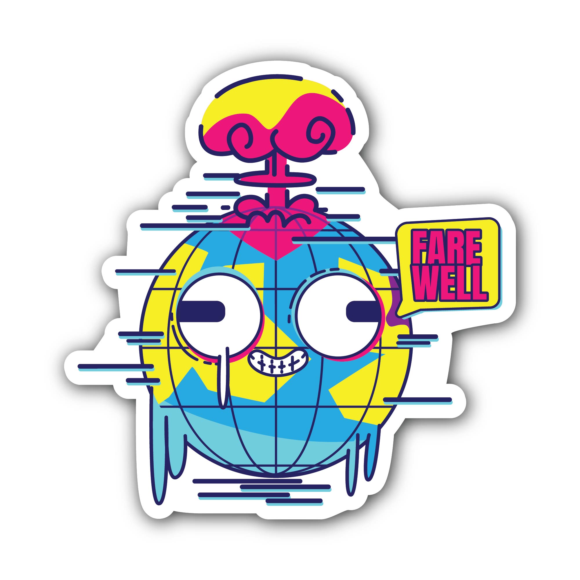 Quirky Space Robot Sticker, Waterproof Vinyl Decal Sticker Indoor Or Outdoor 2 (Pieces) 3" and 5"