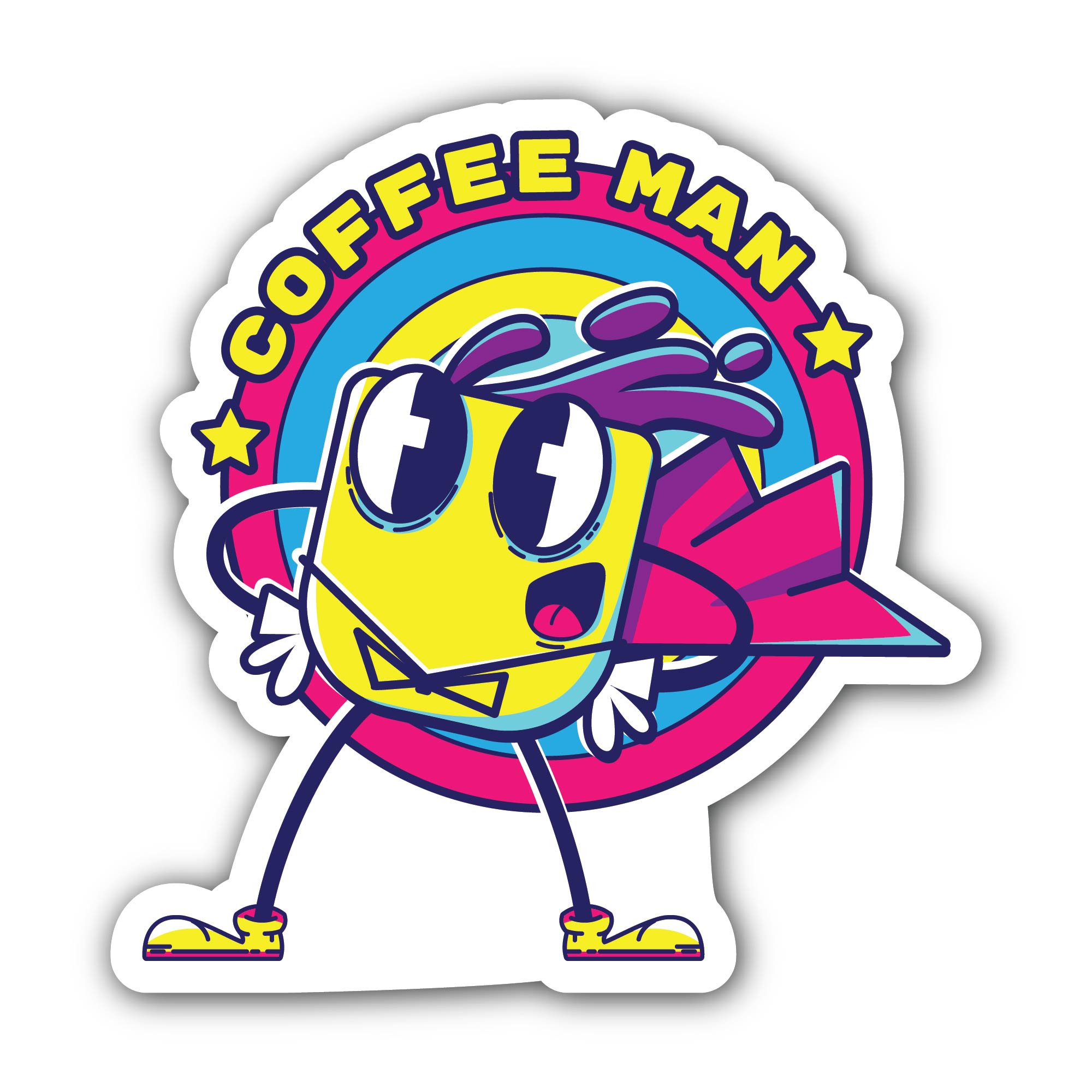 Coffee Man Sticker, Waterproof Vinyl Decal Sticker Indoor Or Outdoor 2 (Pieces) 3" and 5"