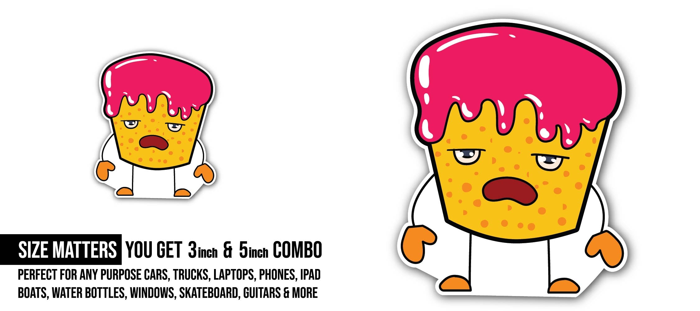 Grumpy Muffin Sticker, Waterproof Vinyl Decal Sticker Indoor Or Outdoor 2 (Pieces) 3" and 5"