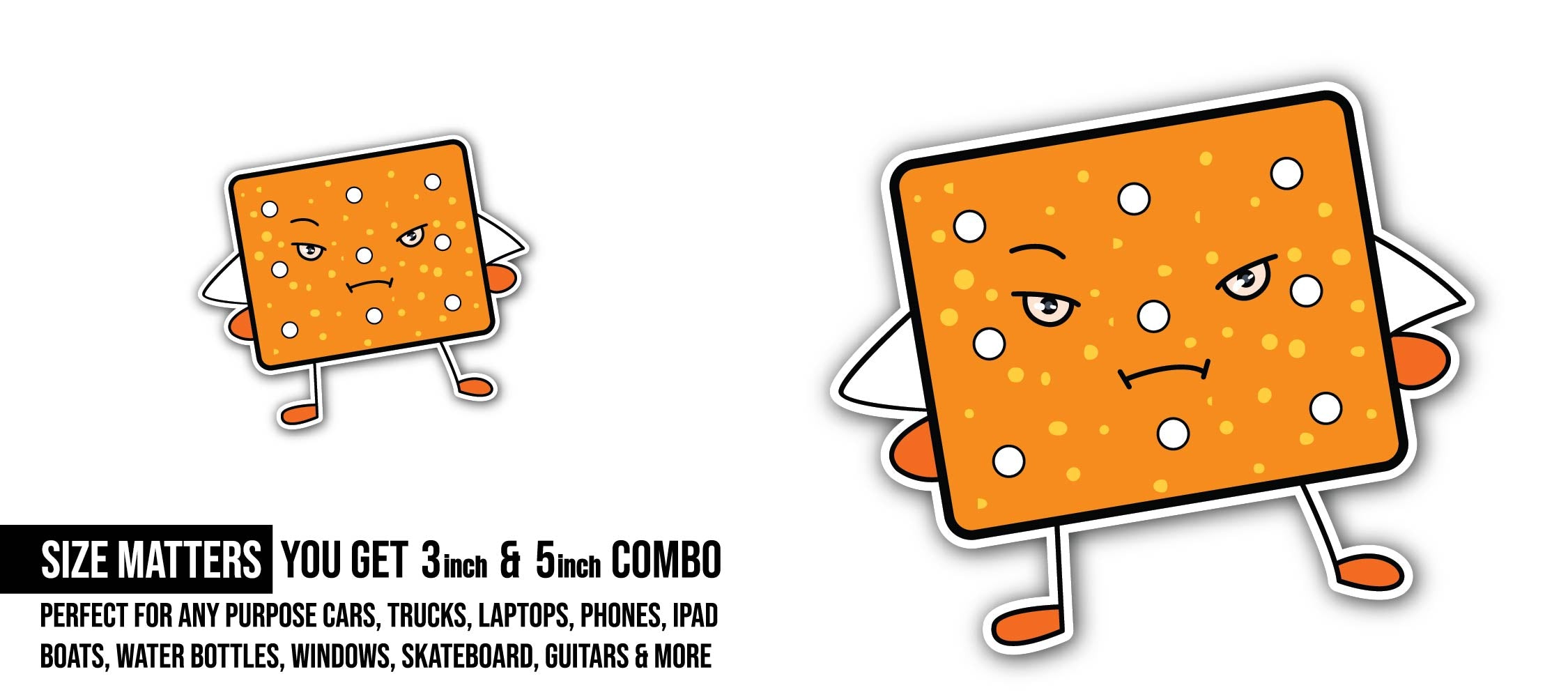 Cracker character Sticker, Waterproof Vinyl Decal Sticker Indoor Or Outdoor 2 (Pieces) 3" and 5"