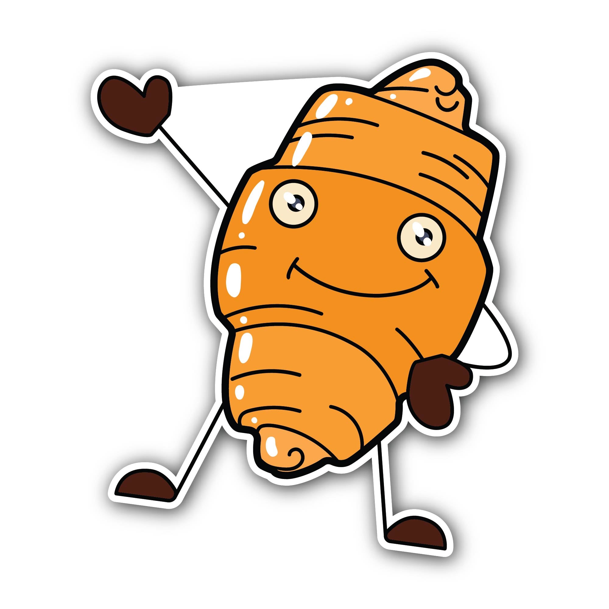Cartoon croissant mascot Sticker, Waterproof Vinyl Decal Sticker Indoor Or Outdoor 2 (Pieces) 3" and 5"