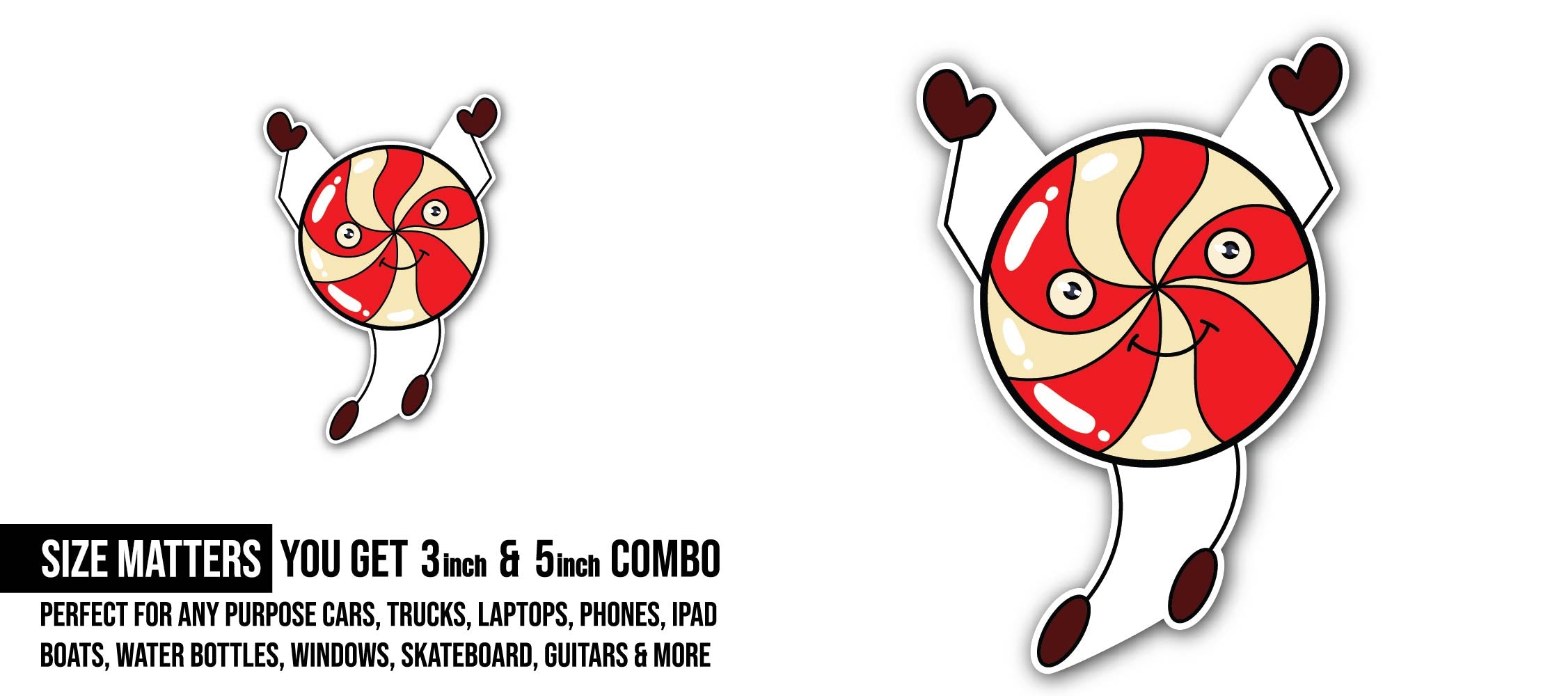 Red Peppermint Candy Sticker, Waterproof Vinyl Decal Sticker Indoor Or Outdoor 2 (Pieces) 3" and 5"
