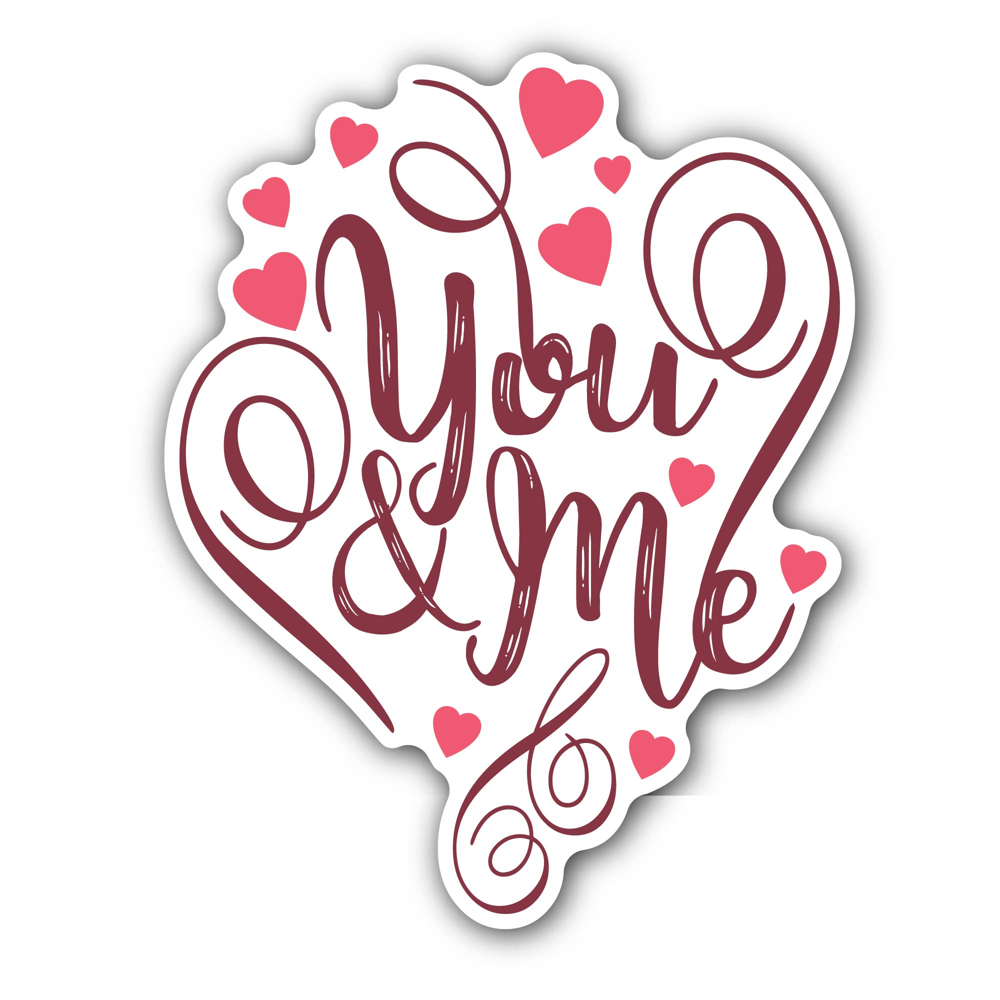 Maroon Color You & Me Text Sticker, Waterproof Vinyl Decal Sticker Indoor Or Outdoor 2 (Pieces) 3" and 5"