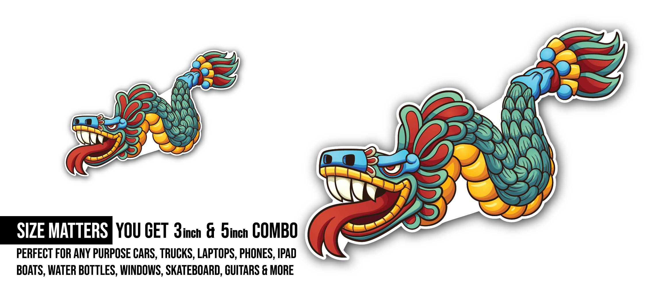 Quetzalcoatl Sticker, Waterproof Vinyl Decal Sticker Indoor Or Outdoor 2 (Pieces) 3" and 5"