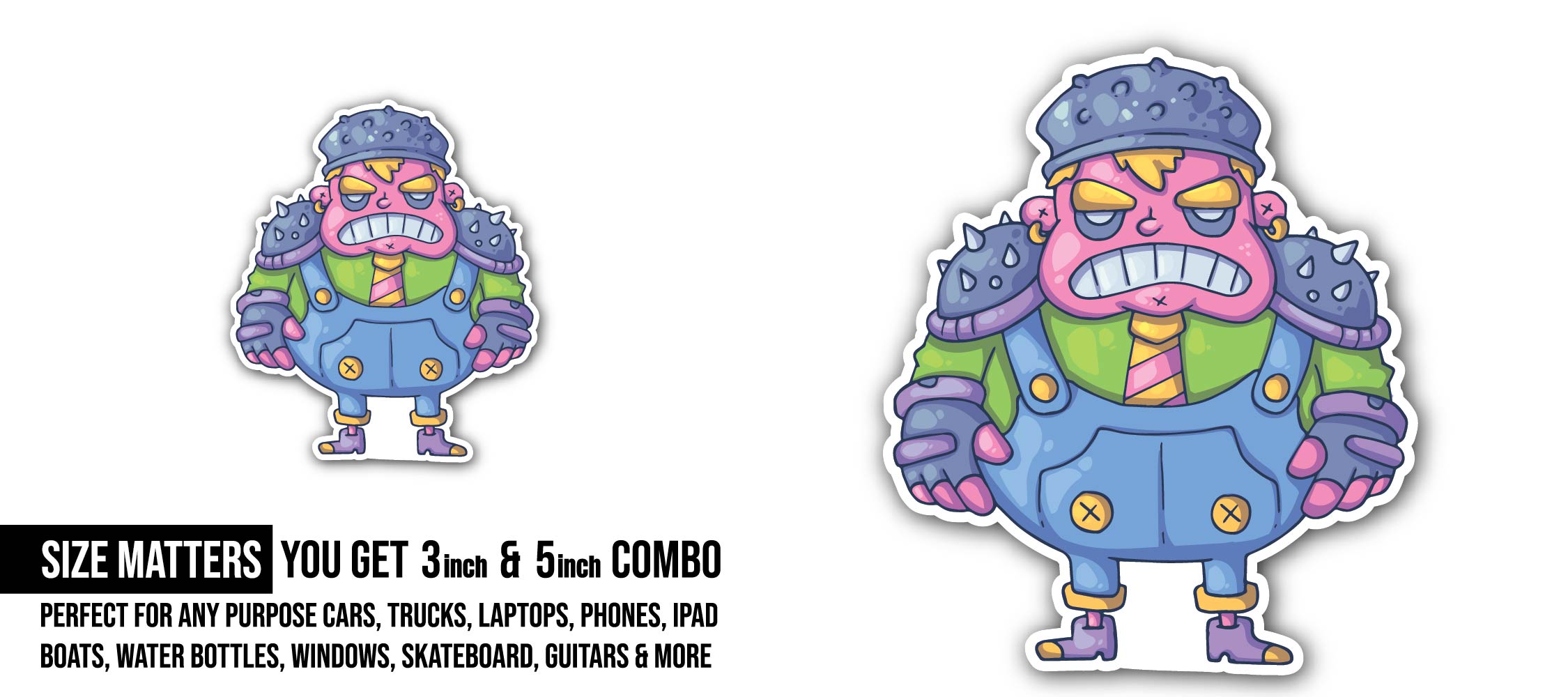 Angry Robbot Sticker, Waterproof Vinyl Decal Sticker Indoor Or Outdoor 2 (Pieces) 3" and 5"