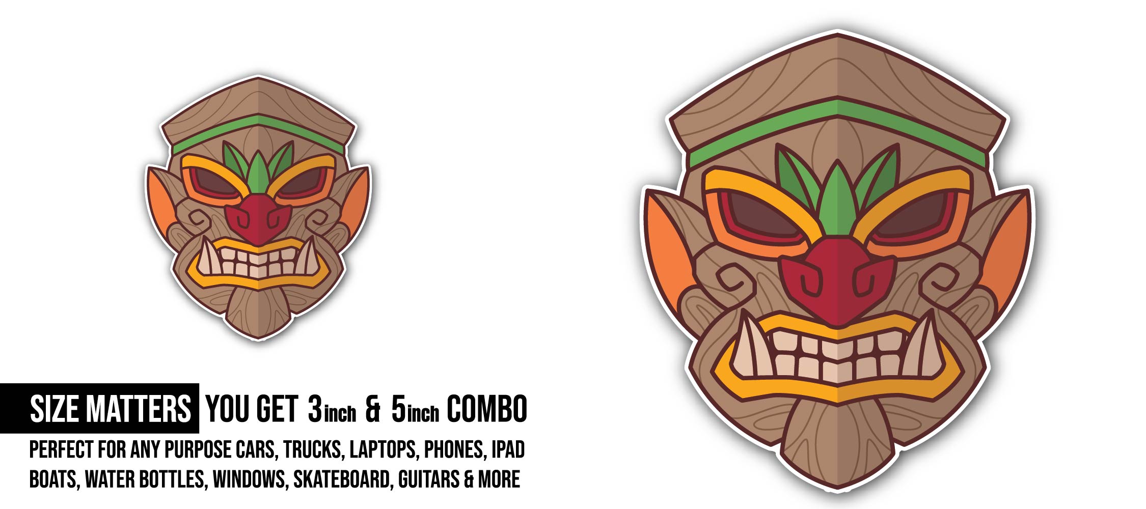 Tiki Mask Sticker, Waterproof Vinyl Decal Sticker Indoor Or Outdoor 2 (Pieces) 3" and 5"