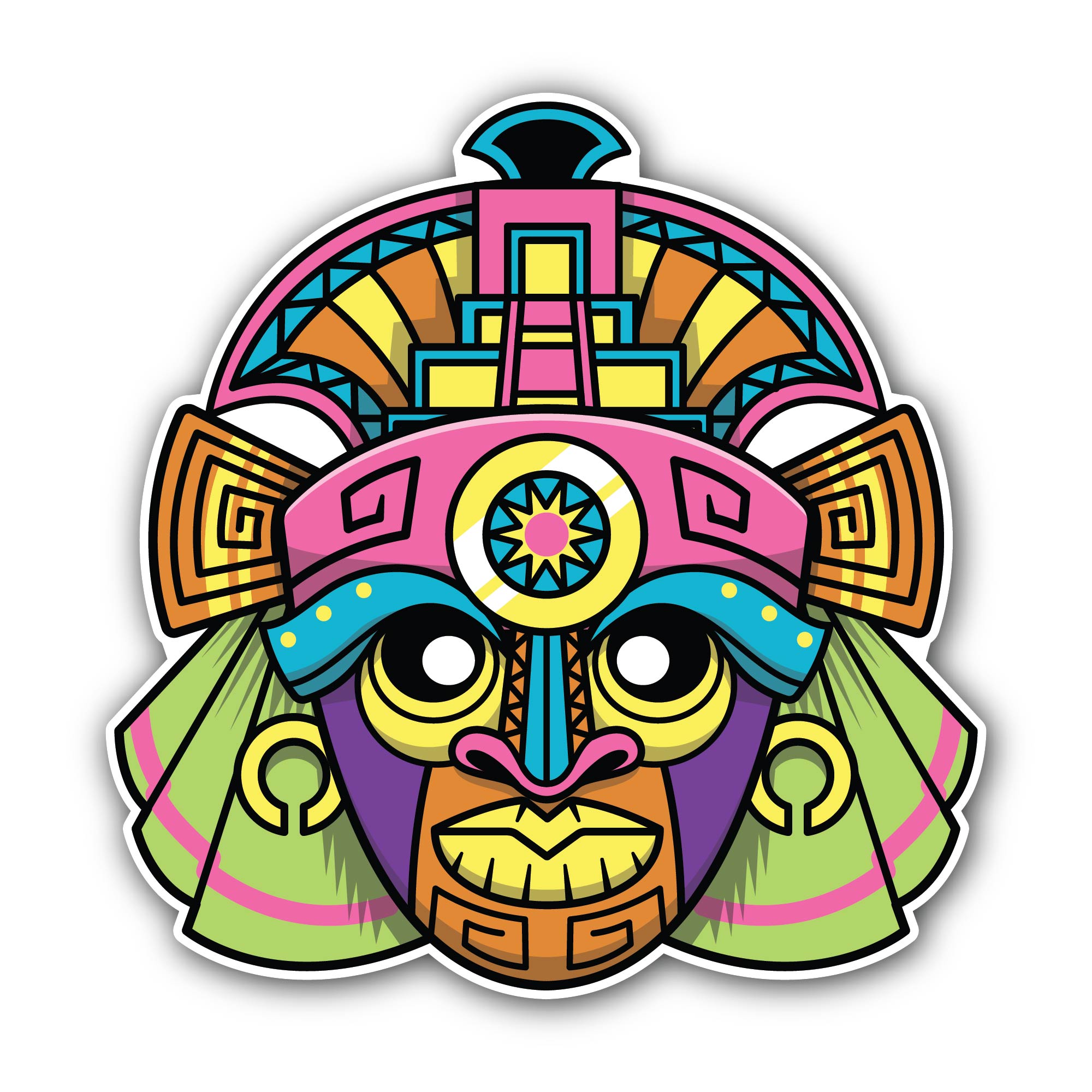 Hawaii Tiki Mask Sticker, Waterproof Vinyl Decal Sticker Indoor Or Outdoor 2 (Pieces) 3" and 5"