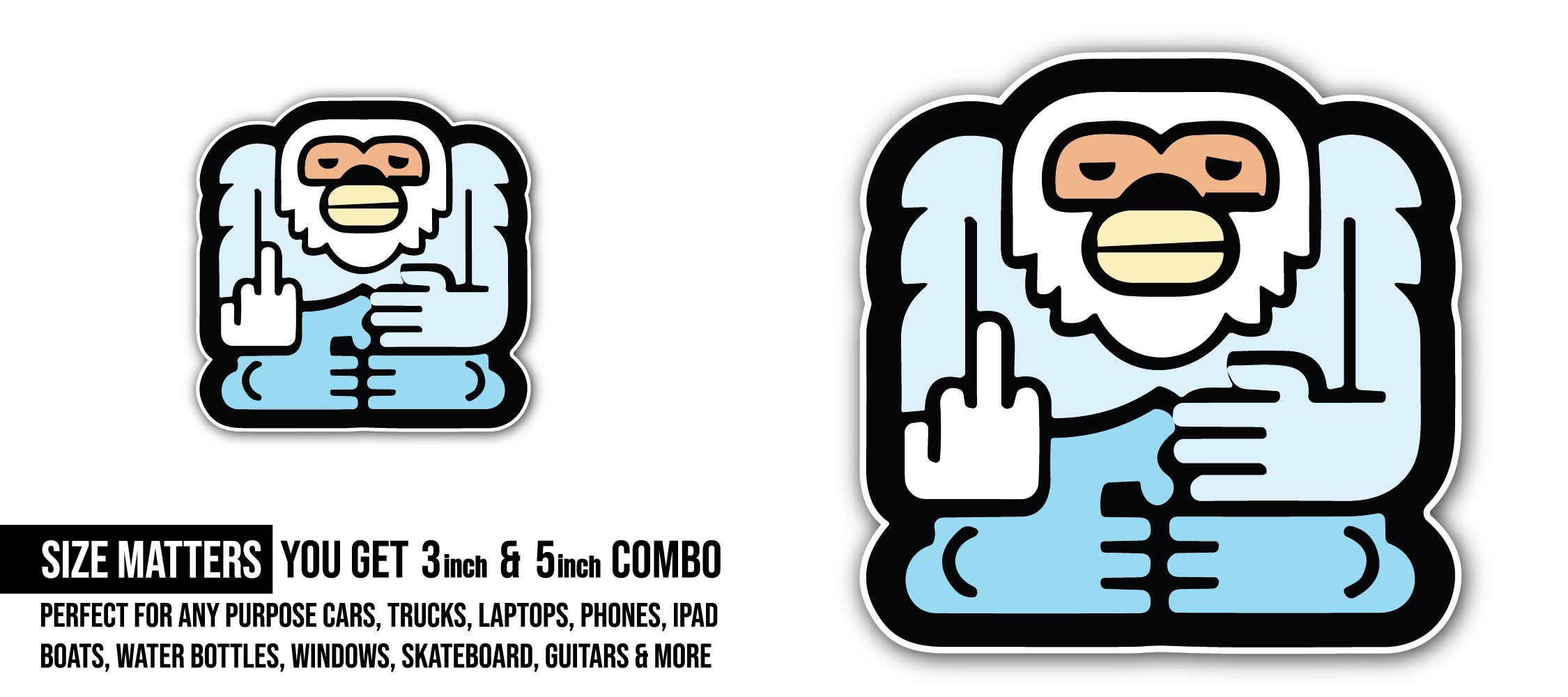 Bigfoot Sticker, Waterproof Vinyl Decal Sticker Indoor Or Outdoor 2 (Pieces) 3" and 5"