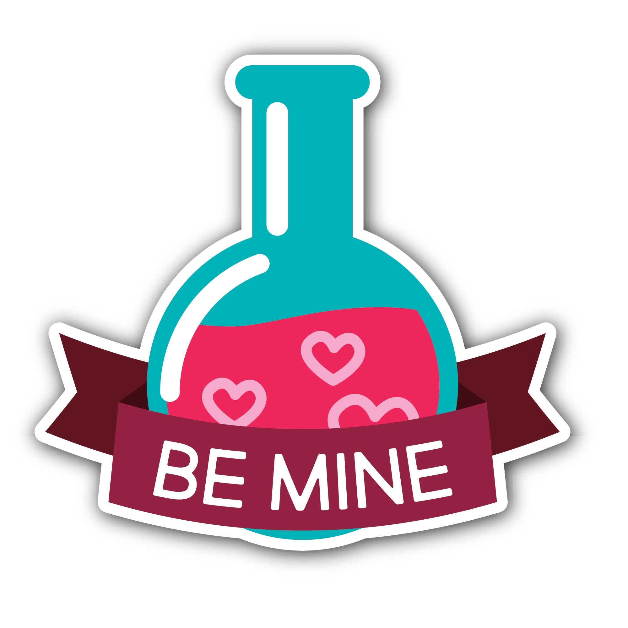 Pink Heart with Be Mine Text Sticker, Waterproof Vinyl Decal Sticker Indoor Or Outdoor 2 (Pieces) 3" and 5"