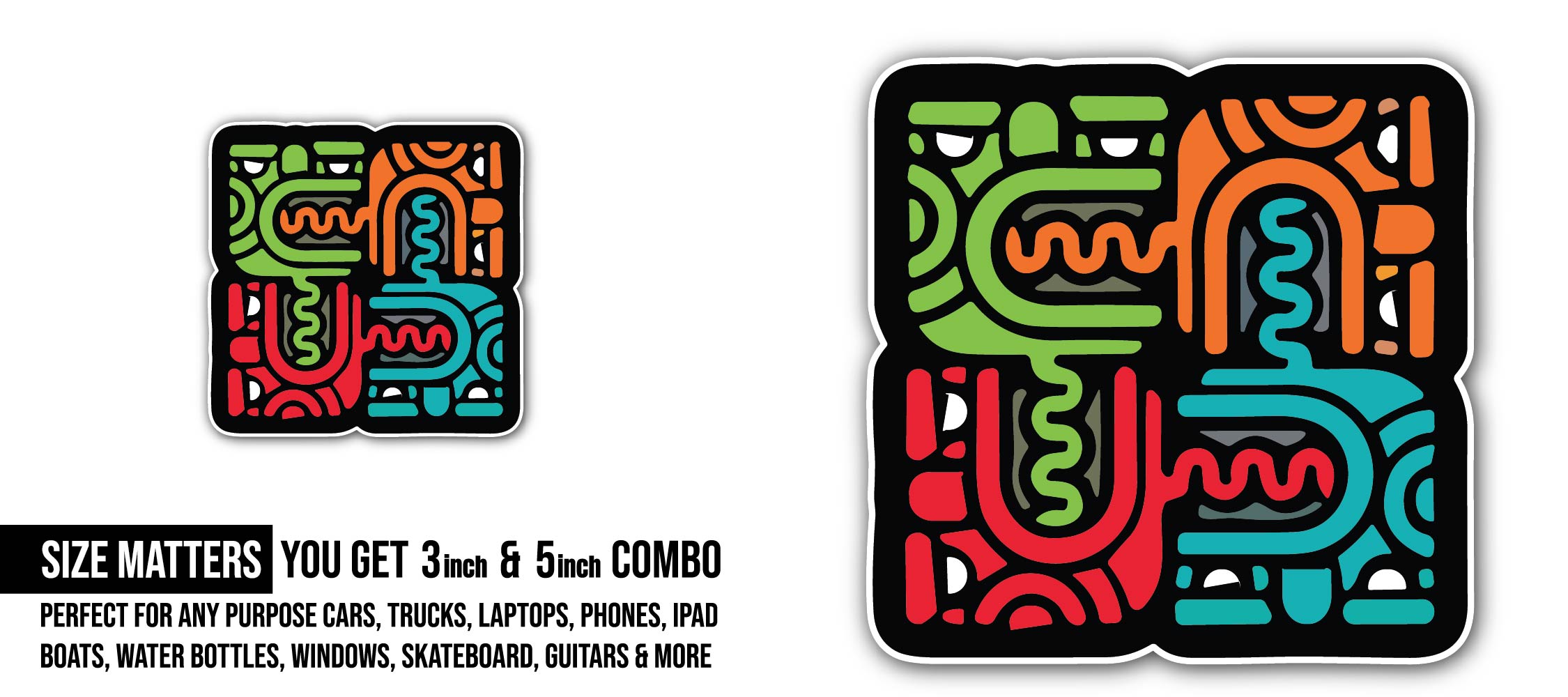 Modern Art Sticker, Waterproof Vinyl Decal Sticker Indoor Or Outdoor 2 (Pieces) 3" and 5"