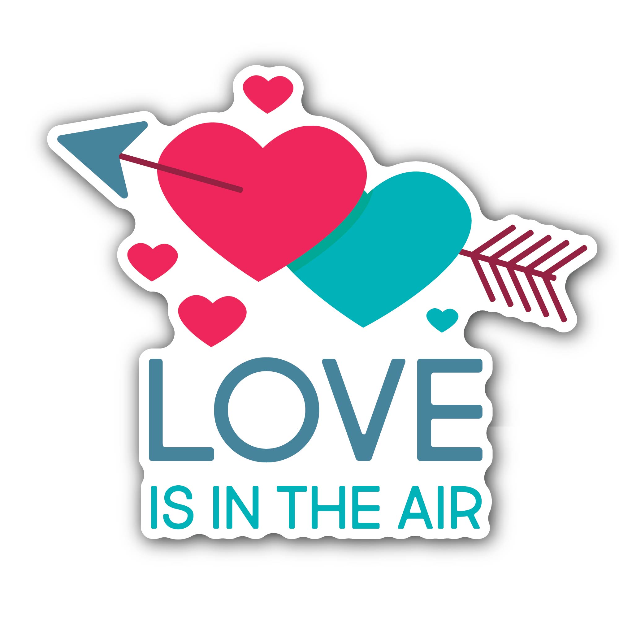 Two Heart & Love is in The Air Sticker, Waterproof Vinyl Decal Sticker Indoor Or Outdoor 2 (Pieces) 3" and 5"