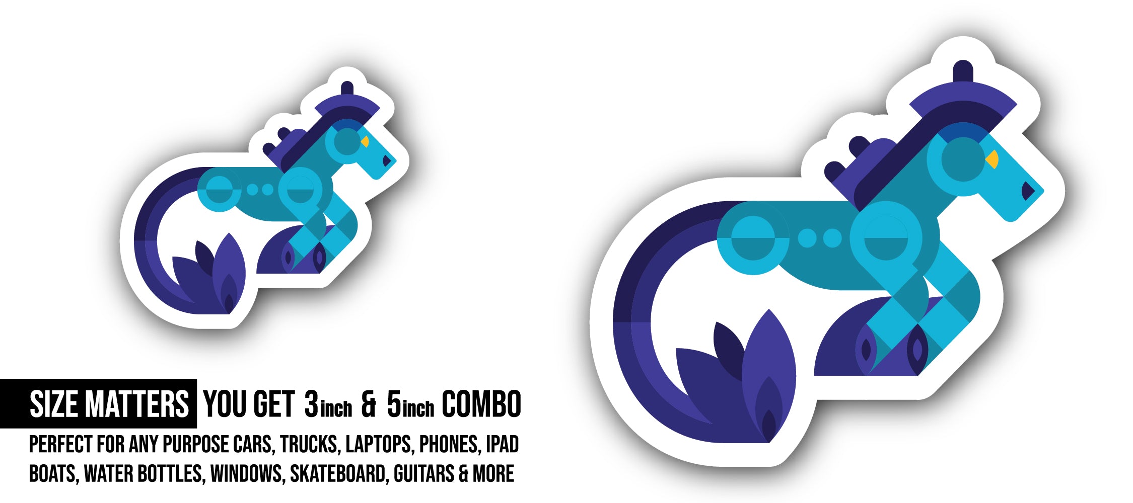 Blue Horse Sticker, Waterproof Vinyl Decal Sticker Indoor Or Outdoor 2 (Pieces) 3" and 5"