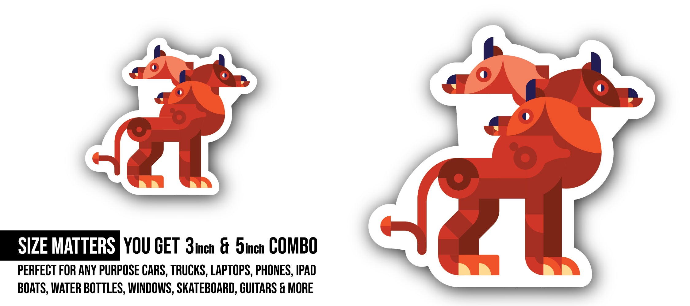 Three-Headed Dog Sticker, Waterproof Vinyl Decal Sticker Indoor Or Outdoor 2 (Pieces) 3" and 5"