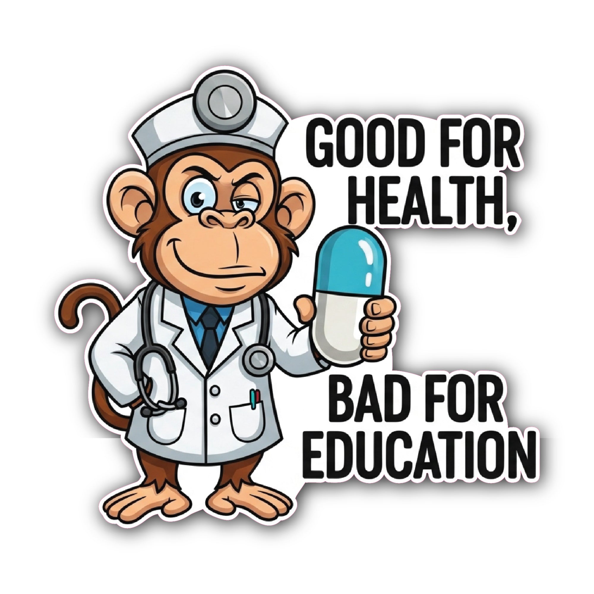 Monkey Doctor Sticker, Waterproof Vinyl Decal Sticker Indoor Or Outdoor 2 (Pieces) 3" and 5"