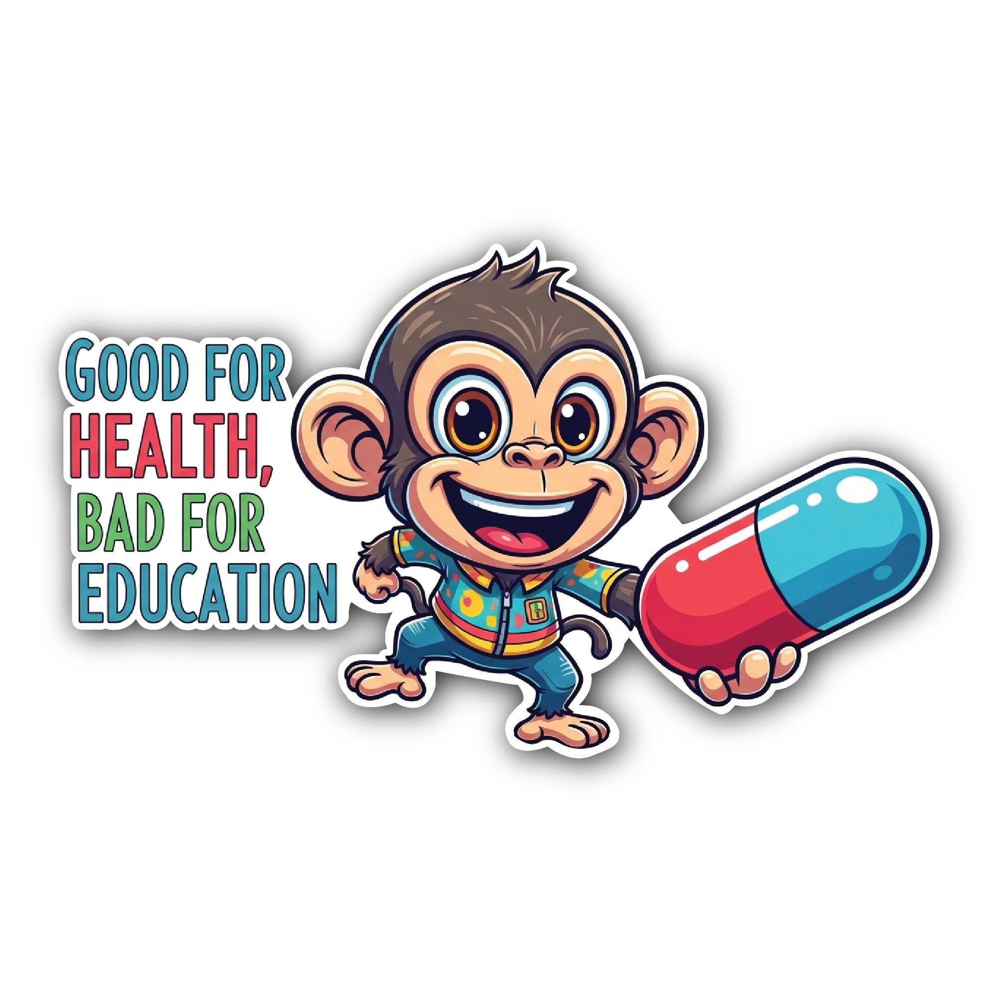 Good for Health, Bad for Education Monkey Sticker, Waterproof Vinyl Decal Sticker Indoor Or Outdoor 2 (Pieces) 3" and 5"