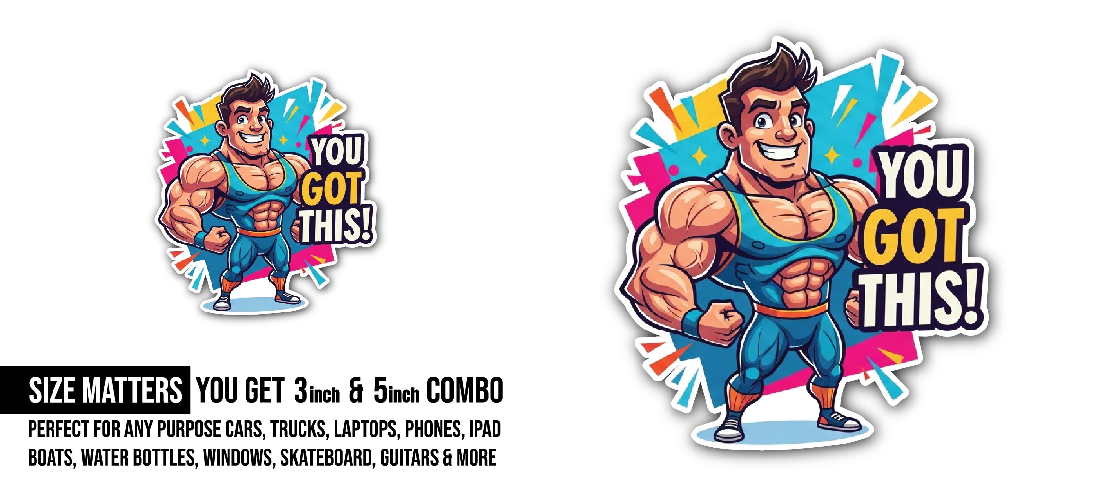Bodybuilder Sticker, Waterproof Vinyl Decal Sticker Indoor Or Outdoor 2 (Pieces) 3" and 5"