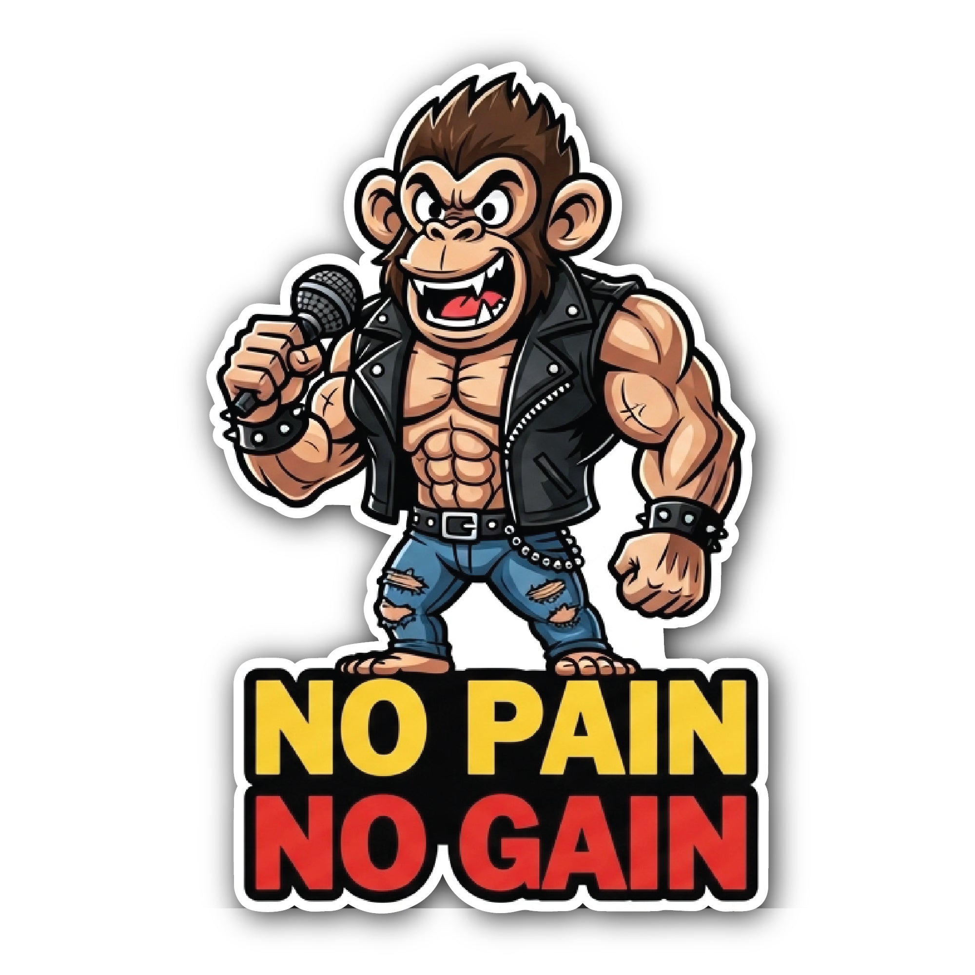 Muscular Monkey Sticker, Waterproof Vinyl Decal Sticker Indoor Or Outdoor 2 (Pieces) 3" and 5"