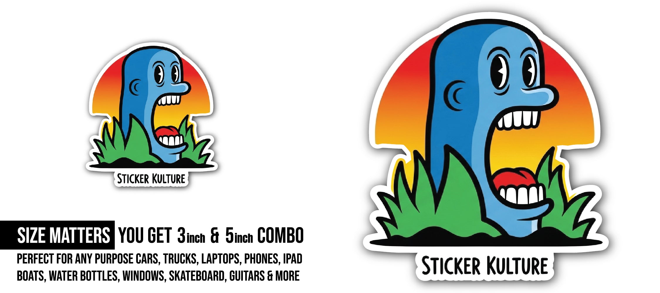 Blue Head Sticker, Waterproof Vinyl Decal Sticker Indoor Or Outdoor 2 (Pieces) 3" and 5"