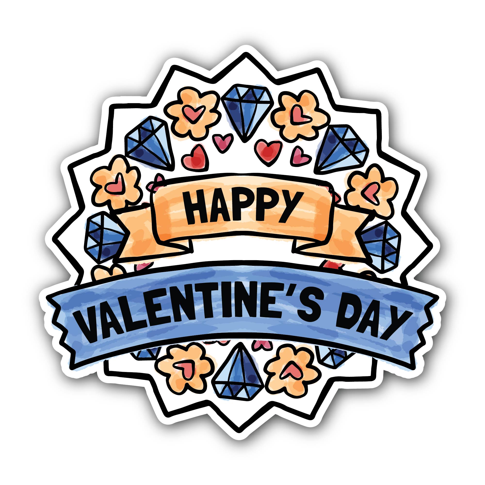 Valentine's Day with Flowers Sticker, Waterproof Vinyl Decal Sticker Indoor Or Outdoor 2 (Pieces) 3" and 5"