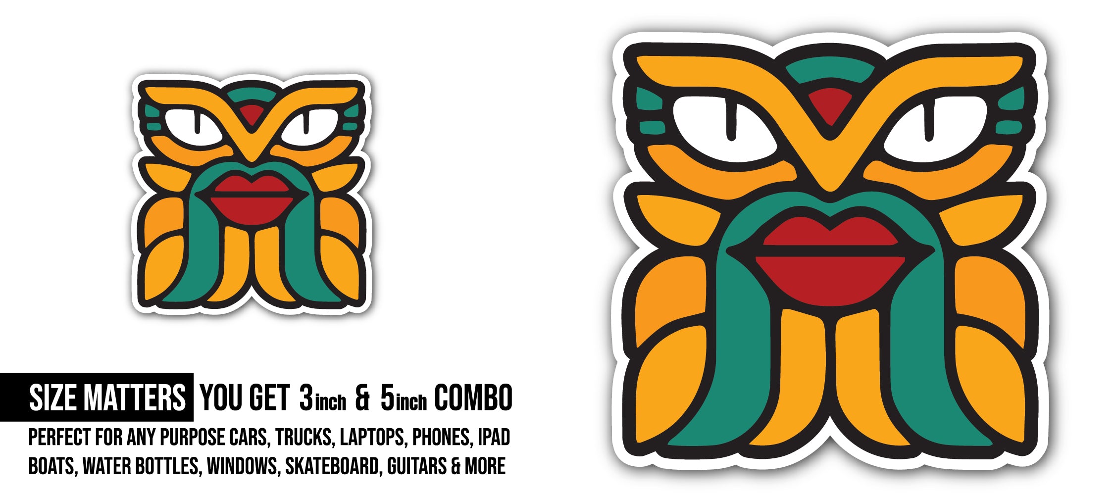 Mayan Mask Sticker, Waterproof Vinyl Decal Sticker Indoor Or Outdoor 2 (Pieces) 3" and 5"