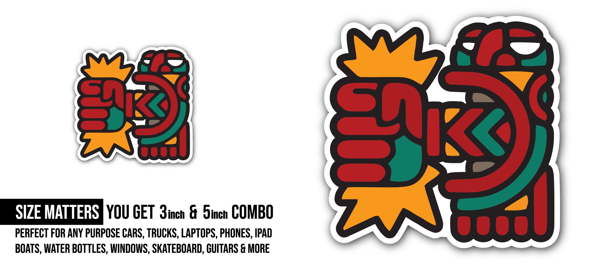 Aztec Fist Sticker, Waterproof Vinyl Decal Sticker Indoor Or Outdoor 2 (Pieces) 3" and 5"