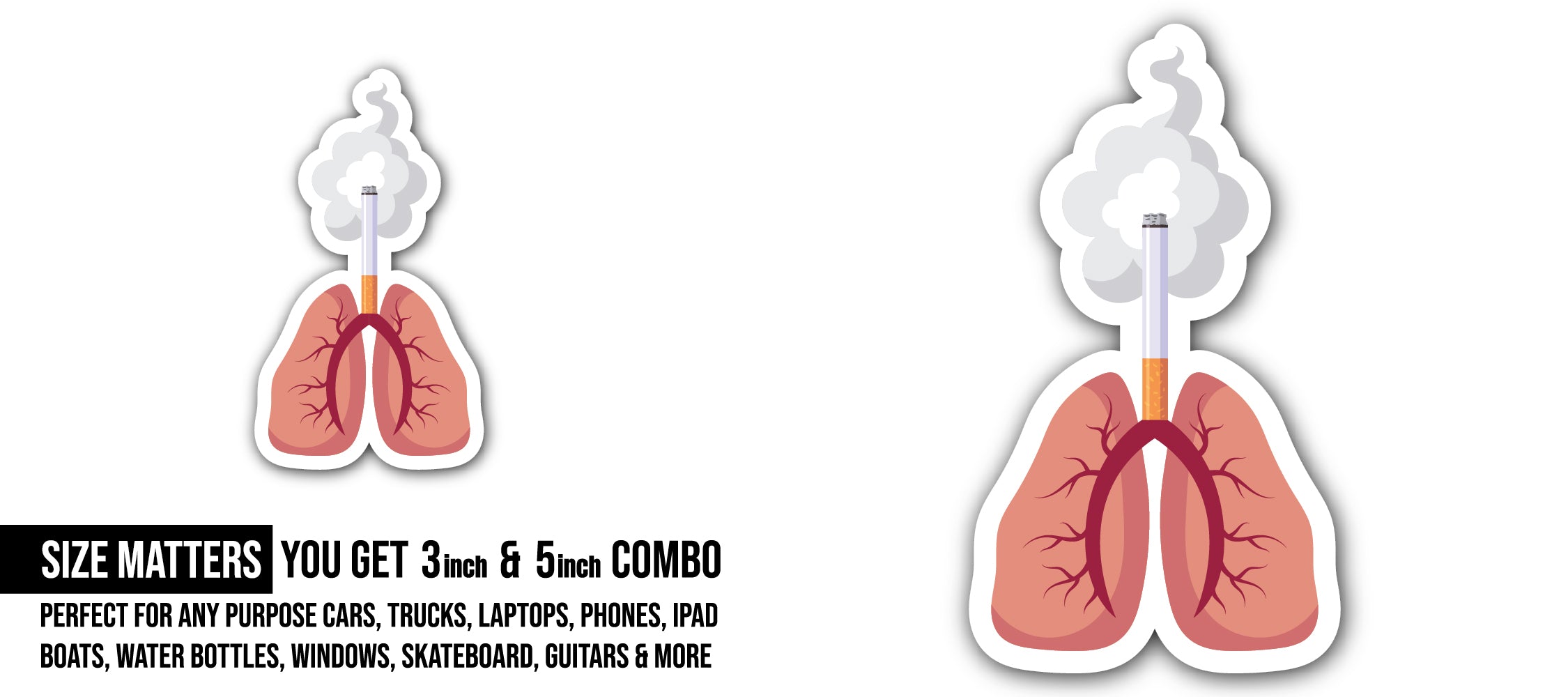 Tobacco Ruined The Lungs Titel Sticker, Waterproof Vinyl Decal Sticker Indoor Or Outdoor 2 (Pieces) 3" and 5"