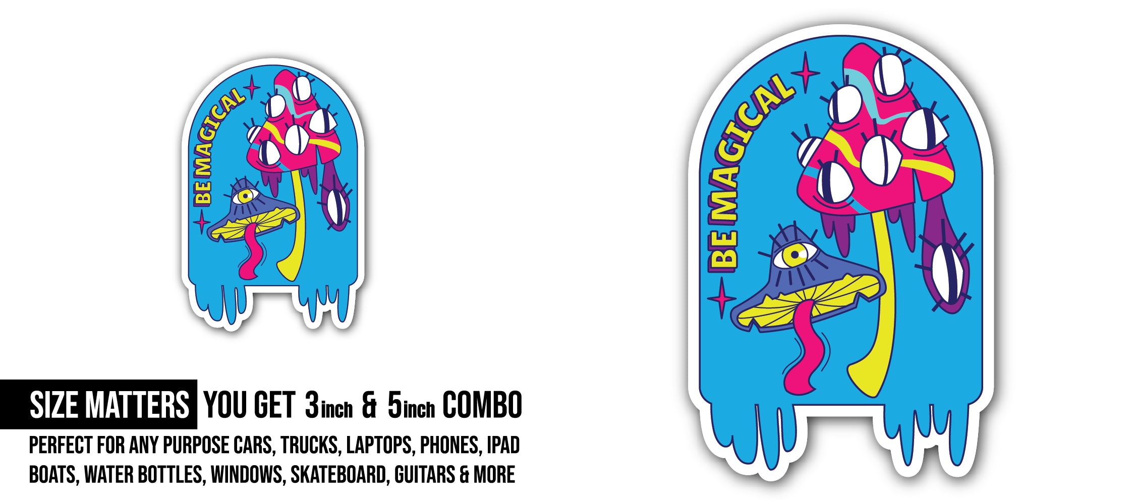Magic Mushrooms Sticker, Waterproof Vinyl Decal Sticker Indoor Or Outdoor 2 (Pieces) 3" and 5"