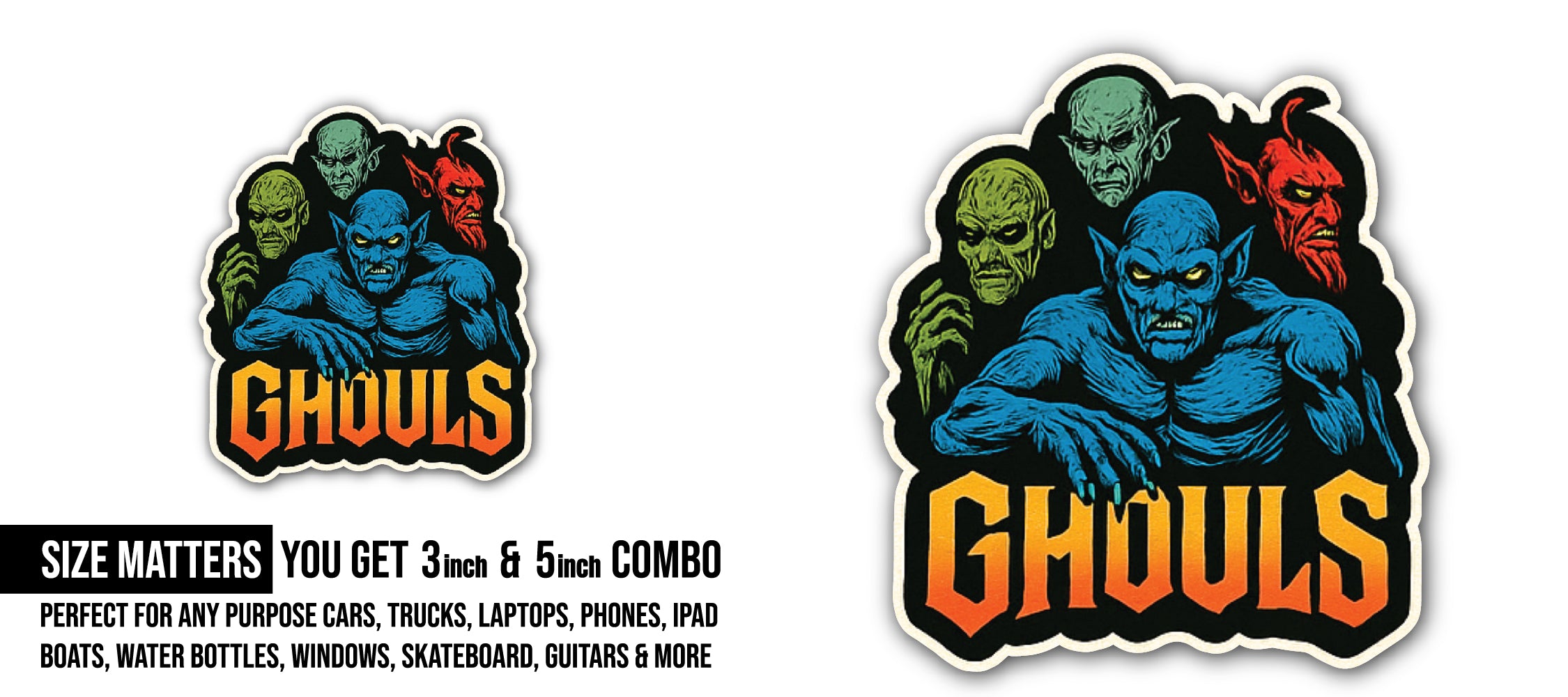 Ghouls Sticker, Waterproof Vinyl Decal Sticker Indoor Or Outdoor 2 (Pieces) 3" and 5"