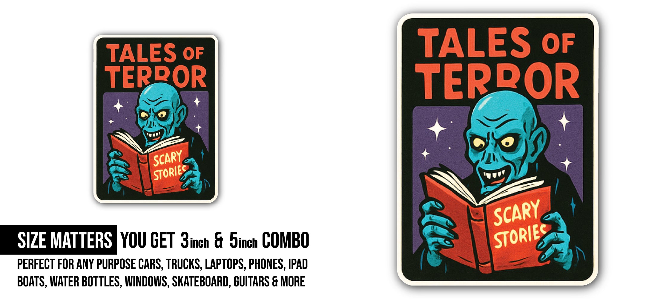 Tales of Terror Sticker, Waterproof Vinyl Decal Sticker Indoor Or Outdoor 2 (Pieces) 3" and 5"