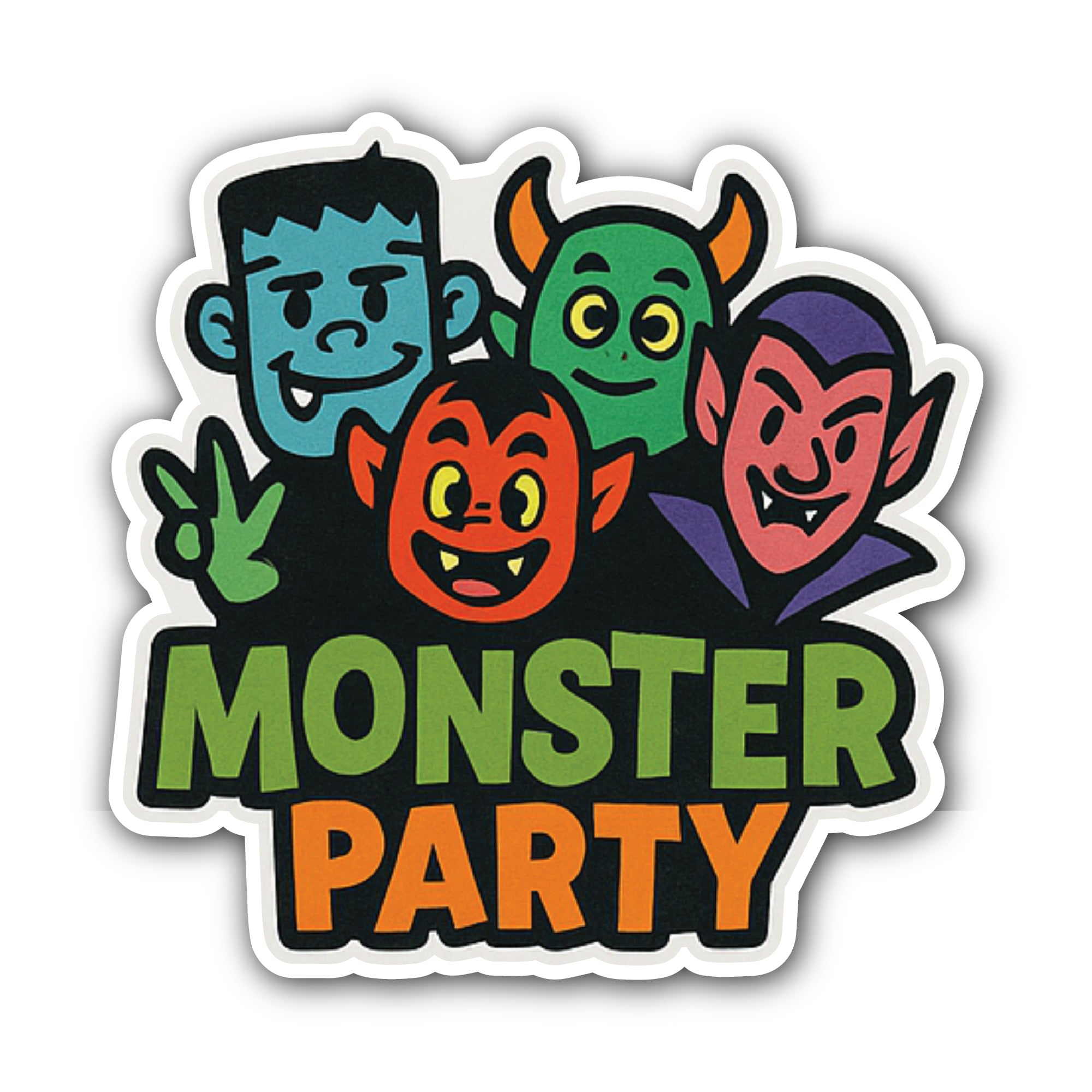 Monster Party Sticker, Waterproof Vinyl Decal Sticker Indoor Or Outdoor 2 (Pieces) 3" and 5"