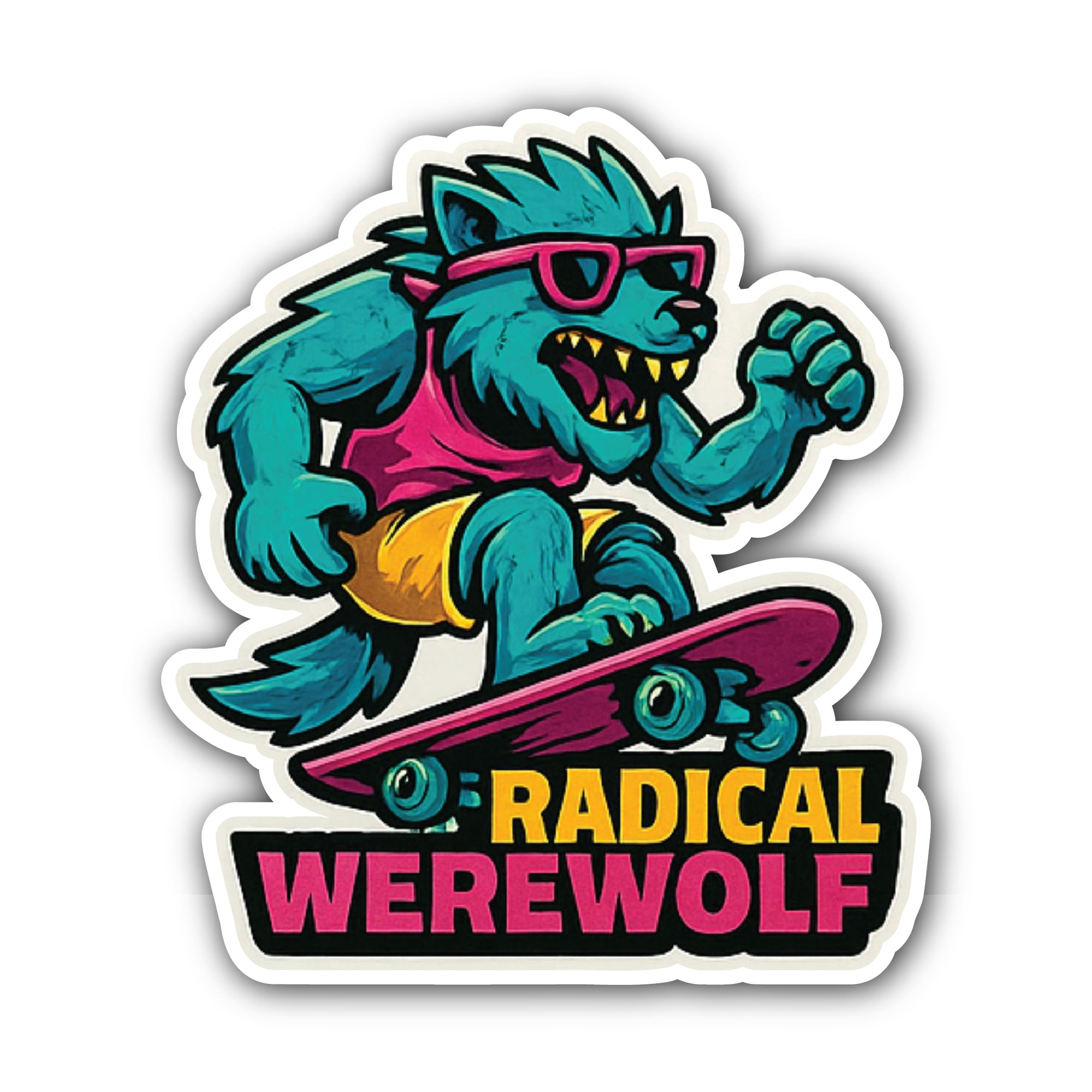Wolf Skateboarding Sticker, Waterproof Vinyl Decal Sticker Indoor Or Outdoor 2 (Pieces) 3" and 5"