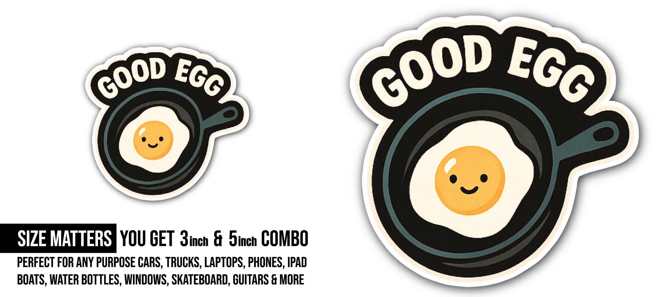 Fried Egg Sticker, Waterproof Vinyl Decal Sticker Indoor Or Outdoor 2 (Pieces) 3" and 5"