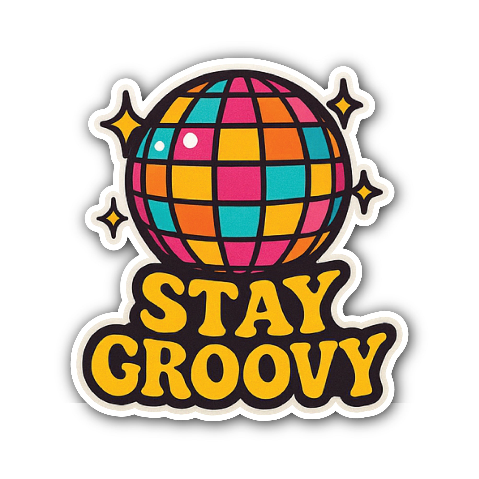 Stay Groovy Disco Ball Sticker, Waterproof Vinyl Decal Sticker Indoor Or Outdoor 2 (Pieces) 3" and 5"