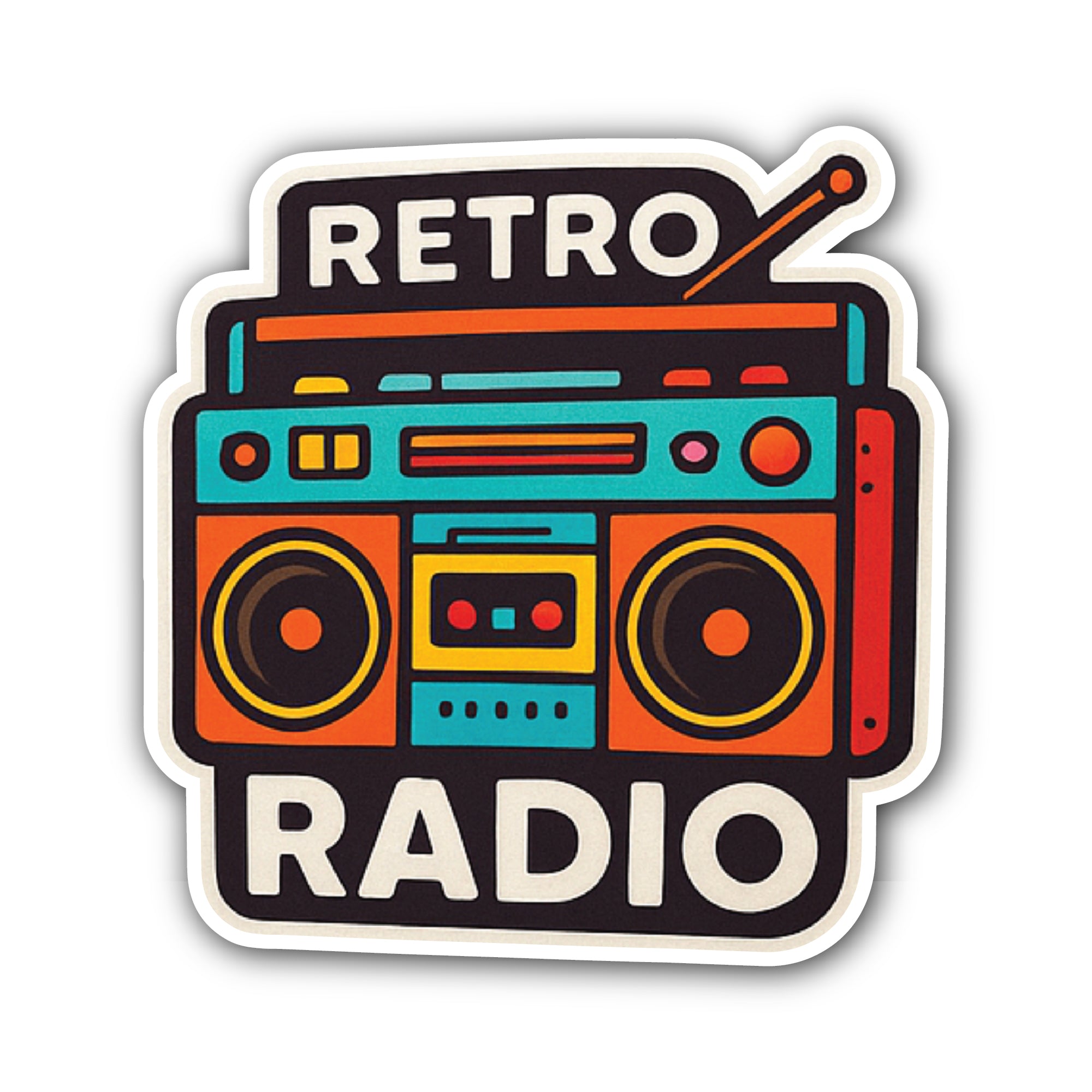 Retro Radio Sticker, Waterproof Vinyl Decal Sticker Indoor Or Outdoor 2 (Pieces) 3" and 5"