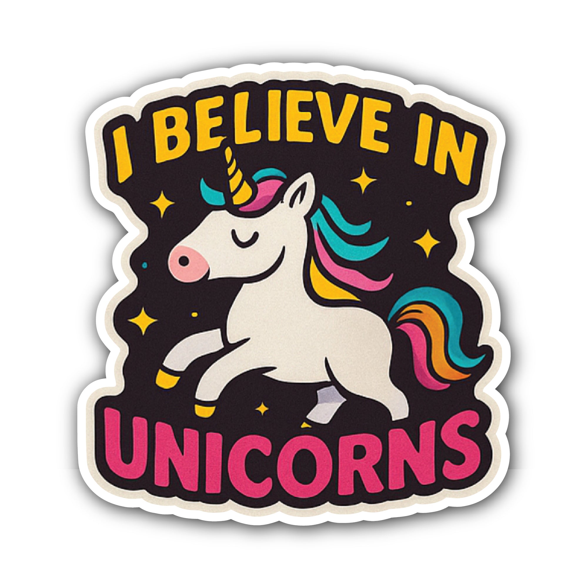 I Believe in Unicorn Sticker, Waterproof Vinyl Decal Sticker Indoor Or Outdoor 2 (Pieces) 3" and 5"