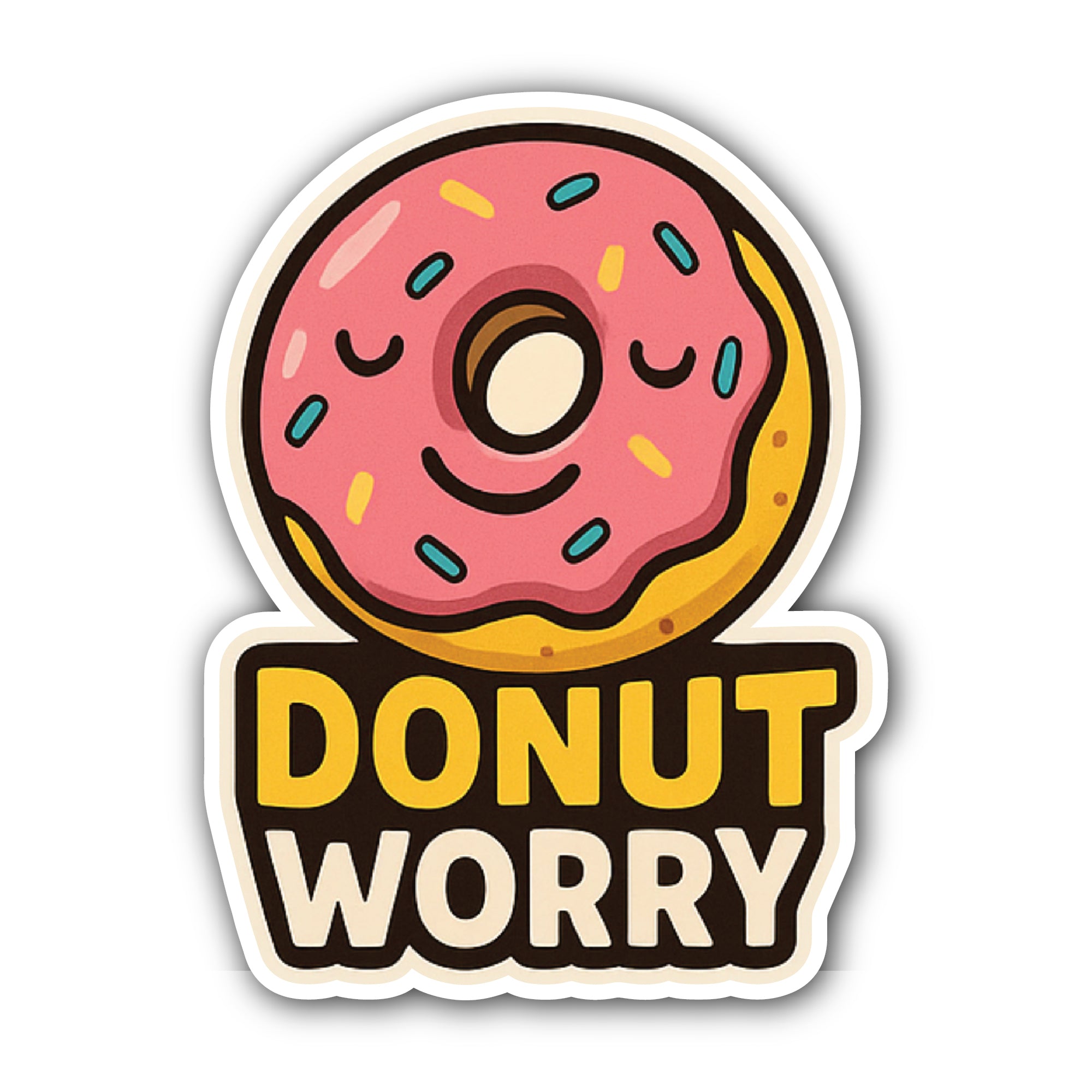 Donut Worry Sticker, Waterproof Vinyl Decal Sticker Indoor Or Outdoor 2 (Pieces) 3" and 5"