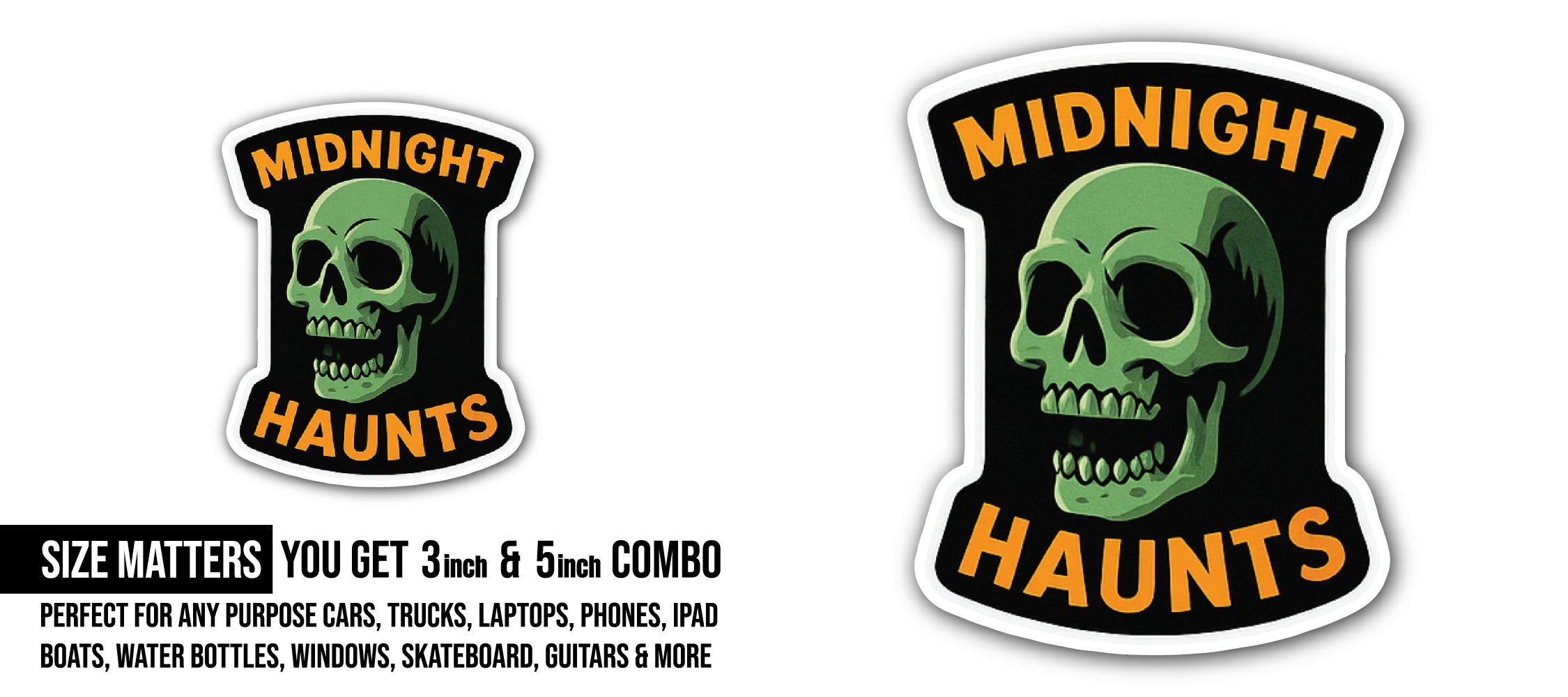 Midnight Haunts Sticker, Waterproof Vinyl Decal Sticker Indoor Or Outdoor 2 (Pieces) 3" and 5"