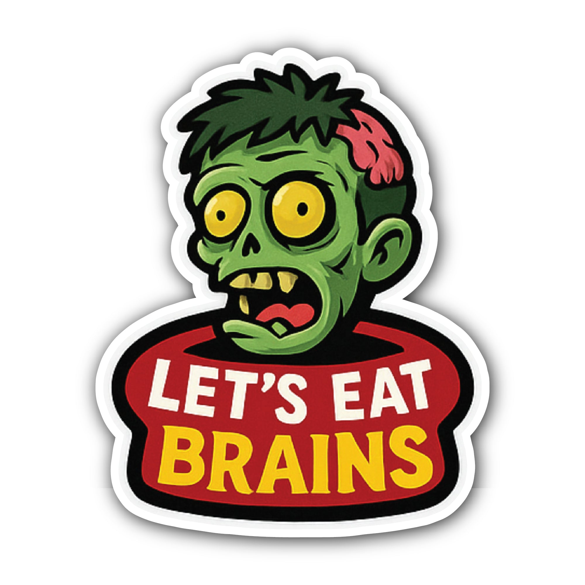 Let's eat Brains Sticker, Waterproof Vinyl Decal Sticker Indoor Or Outdoor 2 (Pieces) 3" and 5"