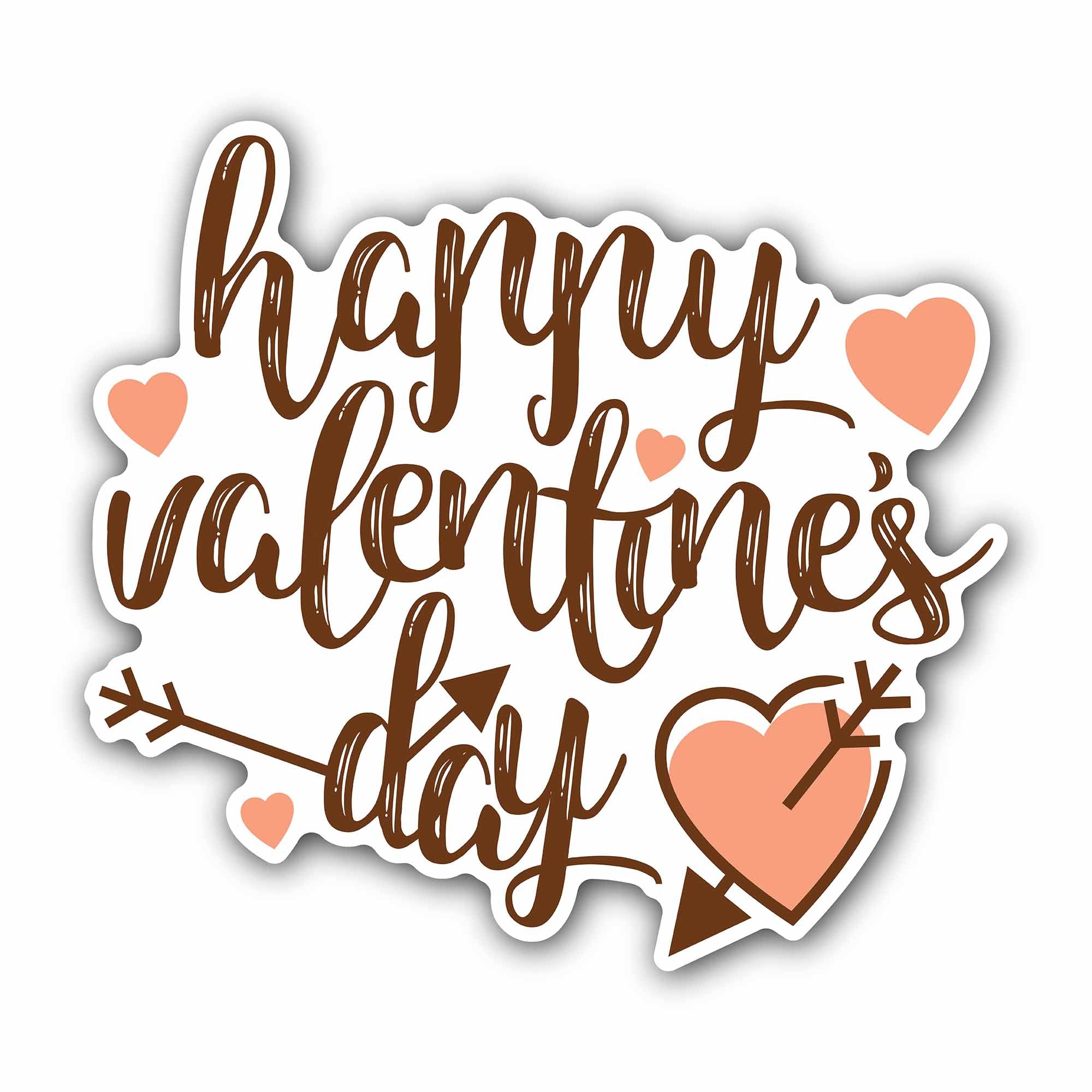Orange Color Heart with Happy Valentine's Day Sticker, Waterproof Vinyl Decal Sticker Indoor Or Outdoor 2 (Pieces) 3" and 5"
