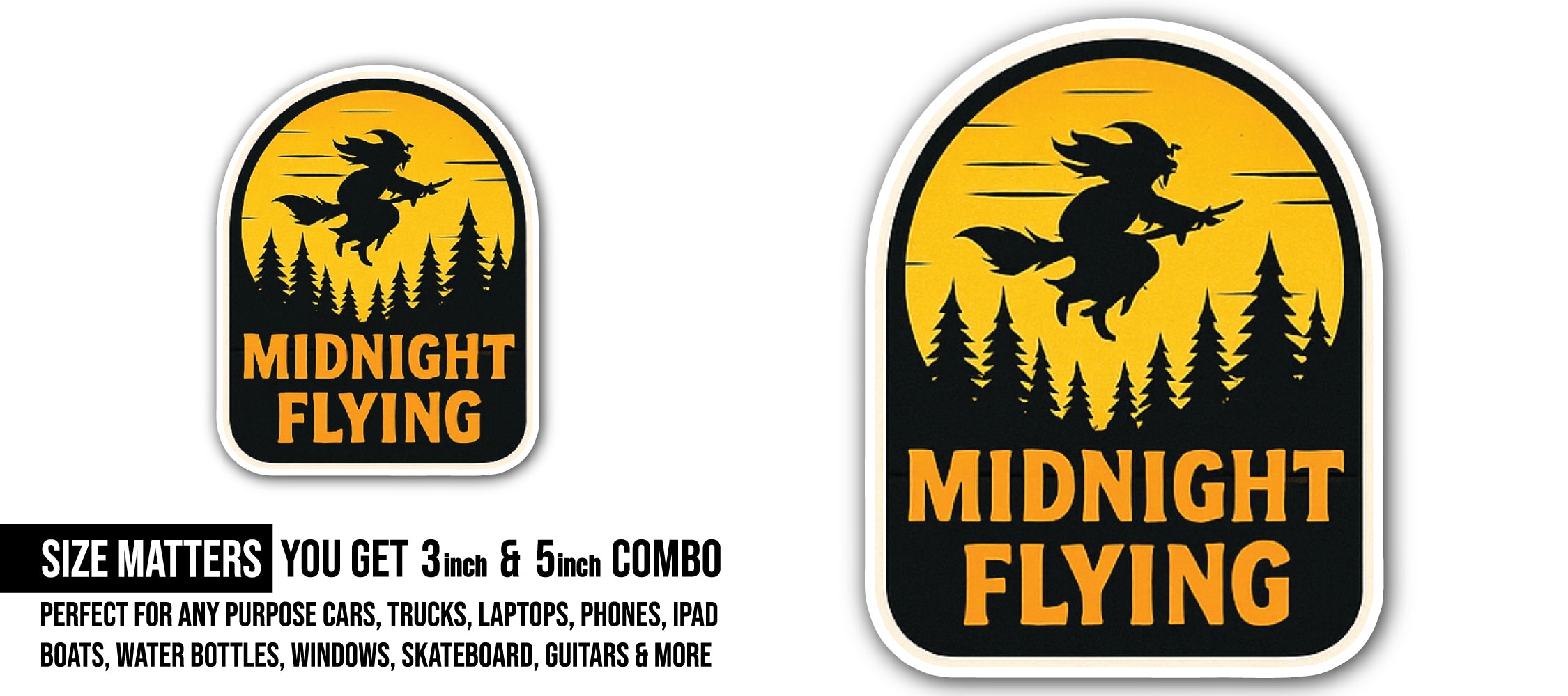 Midnight Flying Sticker, Waterproof Vinyl Decal Sticker Indoor Or Outdoor 2 (Pieces) 3" and 5"