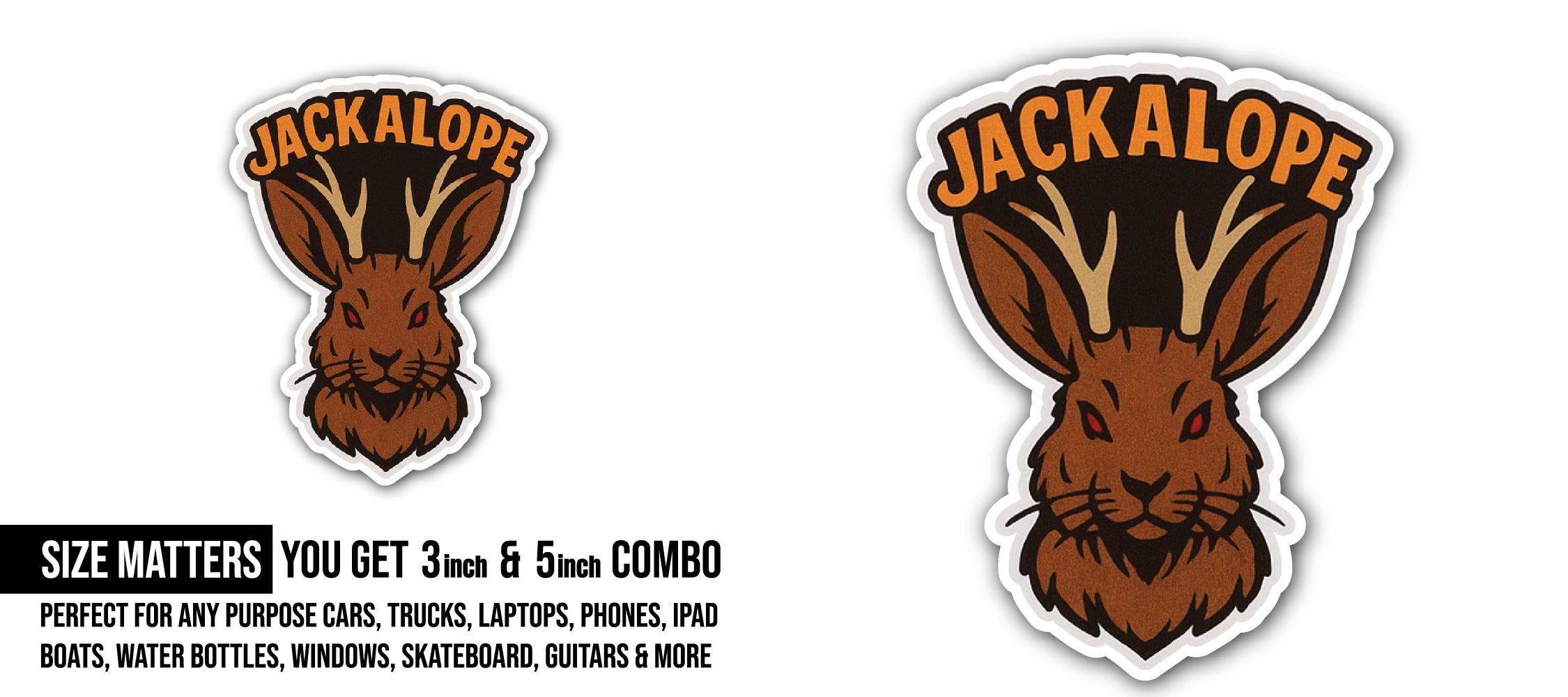 Jackalope Sticker, Waterproof Vinyl Decal Sticker Indoor Or Outdoor 2 (Pieces) 3" and 5"