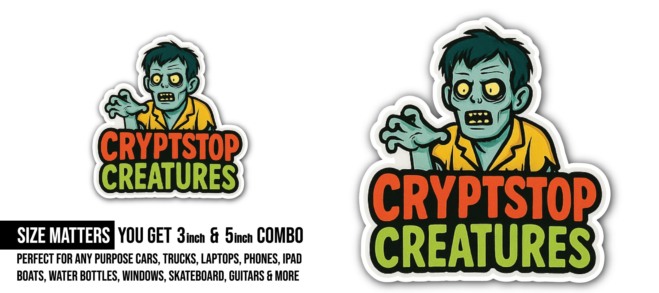 CRYPTSTOP Creatures Sticker, Waterproof Vinyl Decal Sticker Indoor Or Outdoor 2 (Pieces) 3" and 5"
