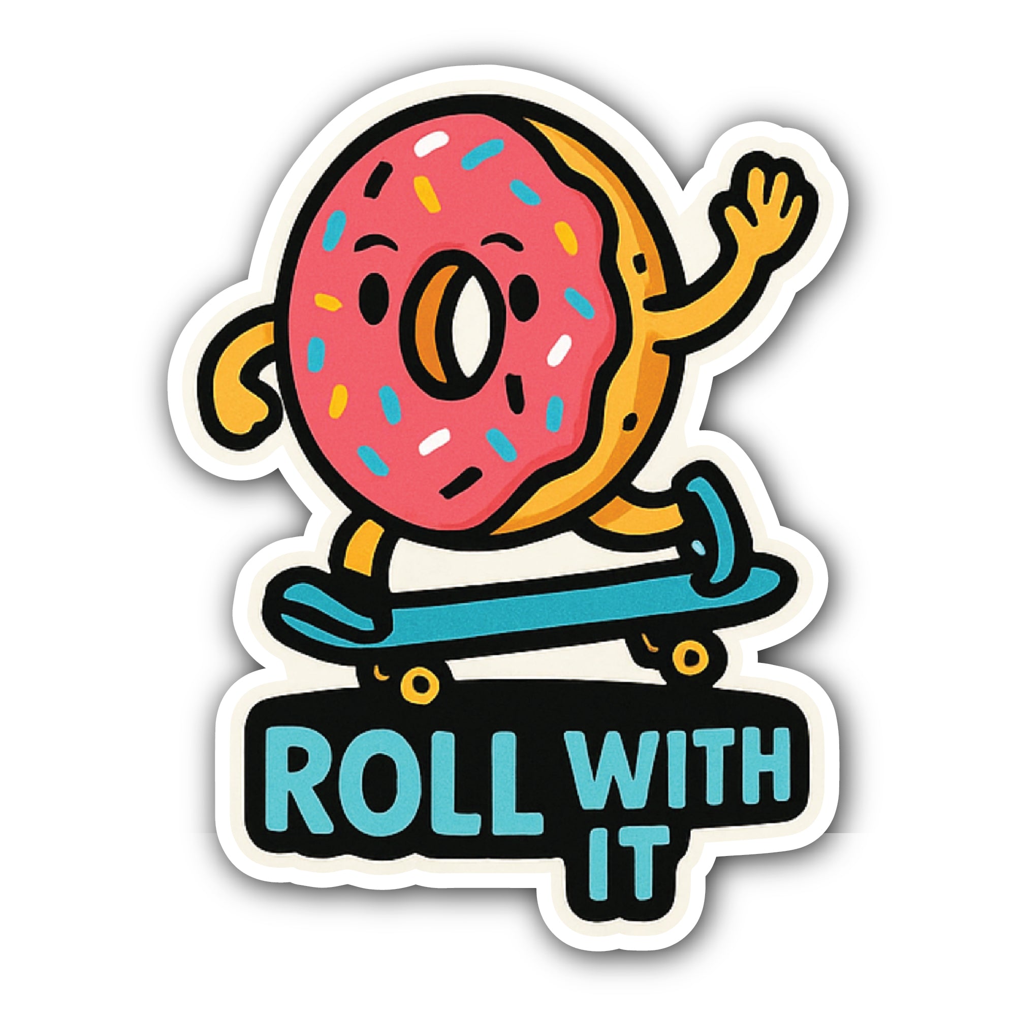 Cute Doughnut Playing Skateboard Sticker, Waterproof Vinyl Decal Sticker Indoor Or Outdoor 2 (Pieces) 3" and 5"